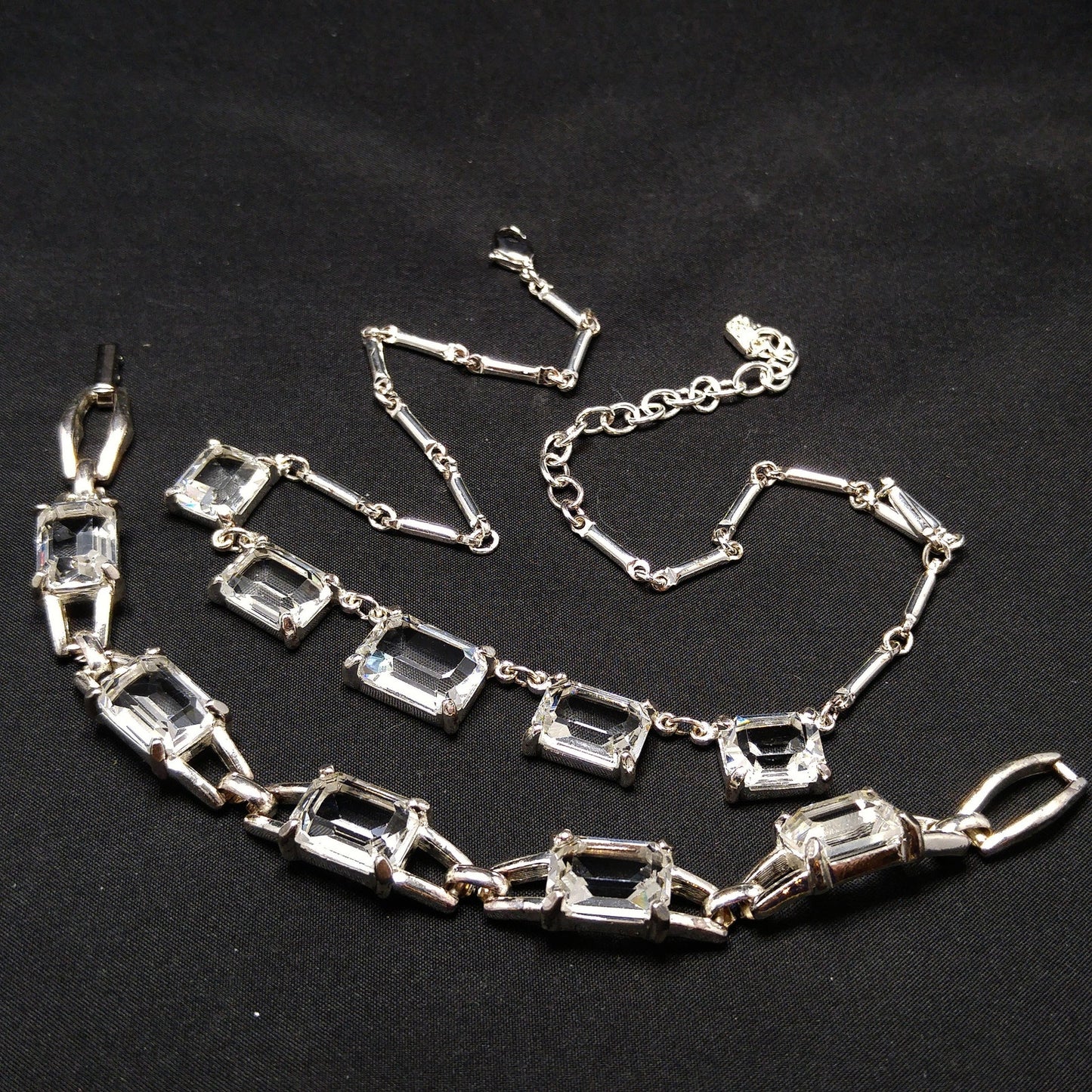 Vintage Swarovski Swan Logo Emerald Cut Crystal Necklace & Bracelet Set 1990s