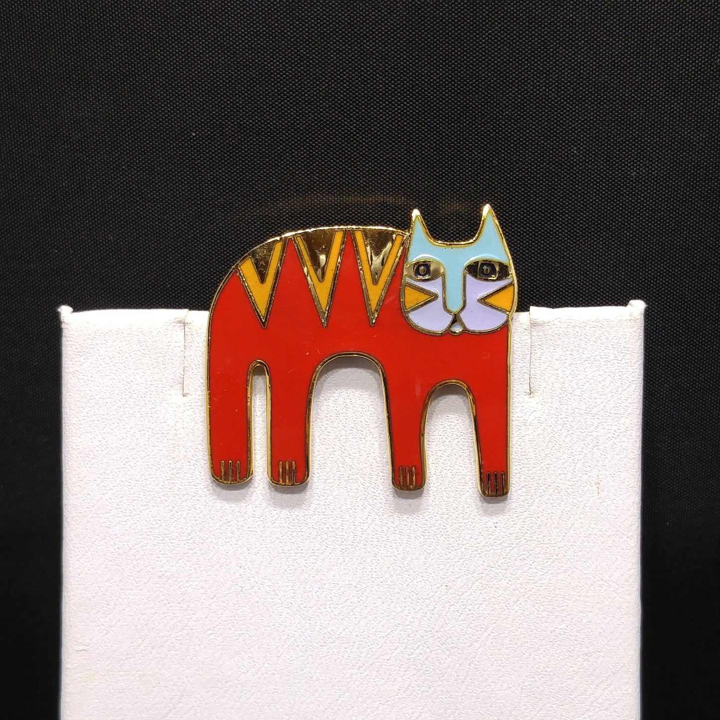 Laurel Burch "Magicat" Red Cat Brooch, Gold Plated Cloisonne Enamel, 1980s Vintage Jewelry