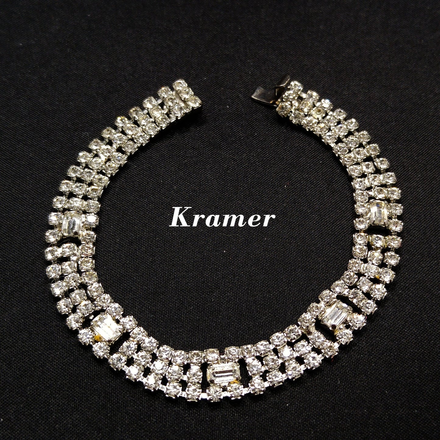 Kramer Clear Rhinestone Bracelet, Rhodium Plated, 1950s Vintage Jewelry