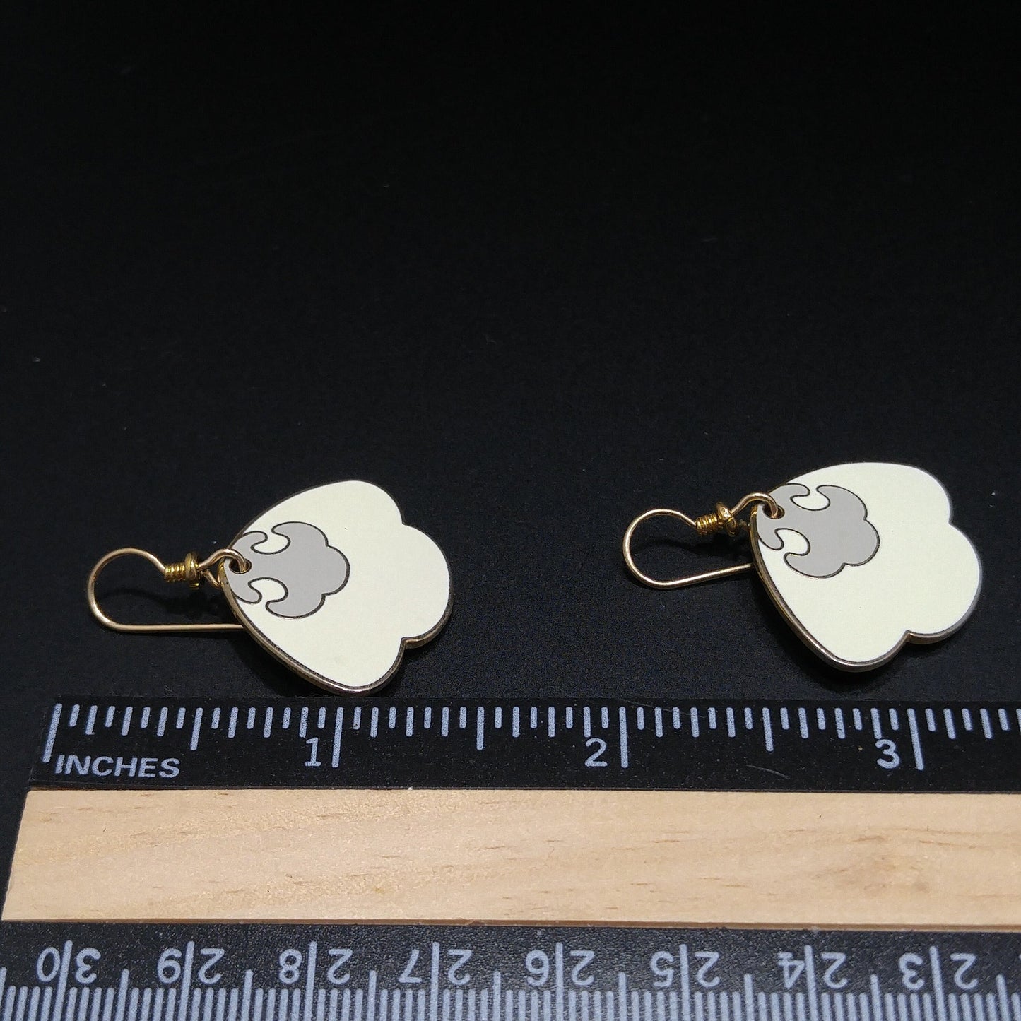 Vintage Laurel Burch Cream Scalloped Fan Earrings, Cream & Gray, Gold Plated