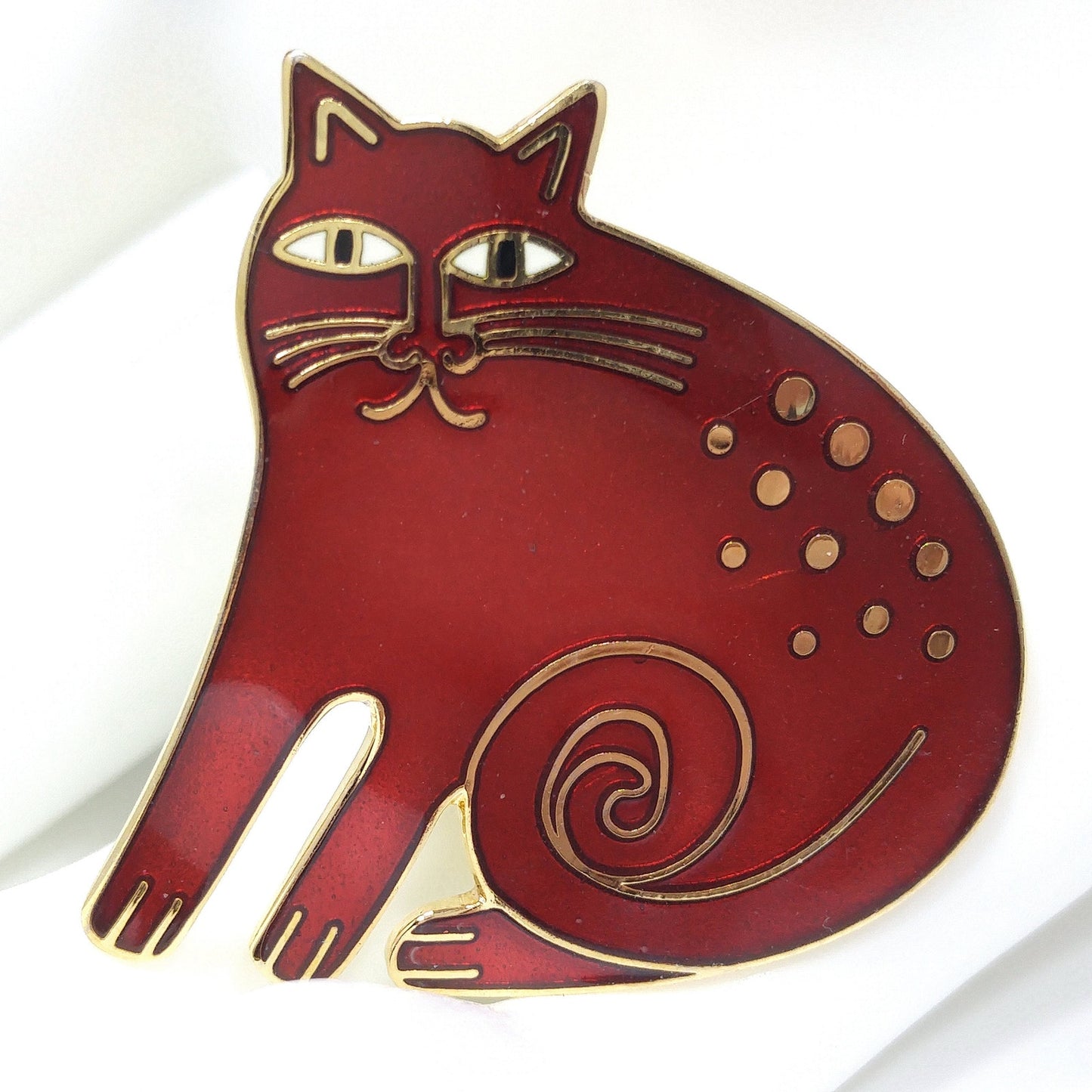 Laurel Burch "Keshire Cat" Brooch & Pendant, Cloisonné Gold Plated, 1980s Vintage Jewelry