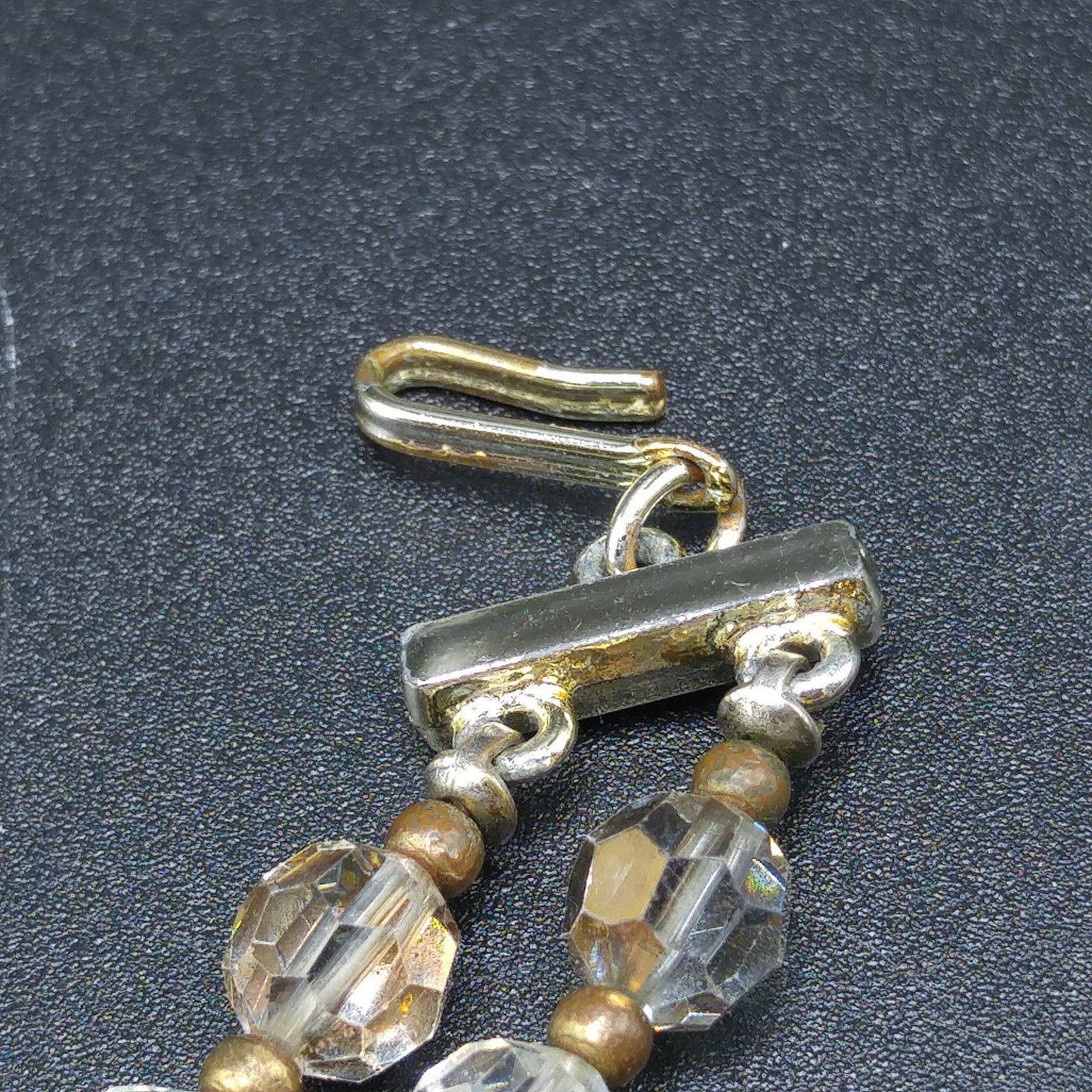 Clear Gold Crystal Beaded Necklace, Mid-Century Two Strands, 1960s Vintage Jewelry