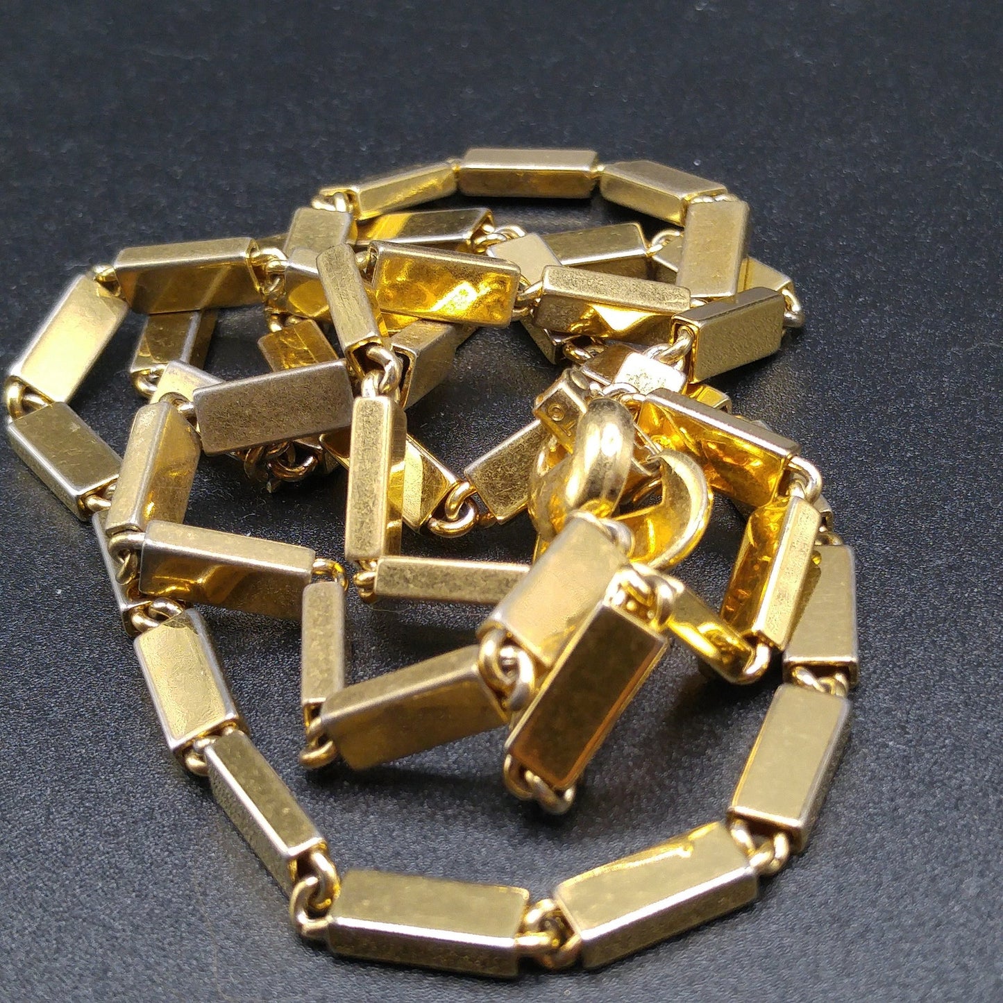 Monet Long Link Necklace, Gold Plated, 1970s Vintage Jewelry