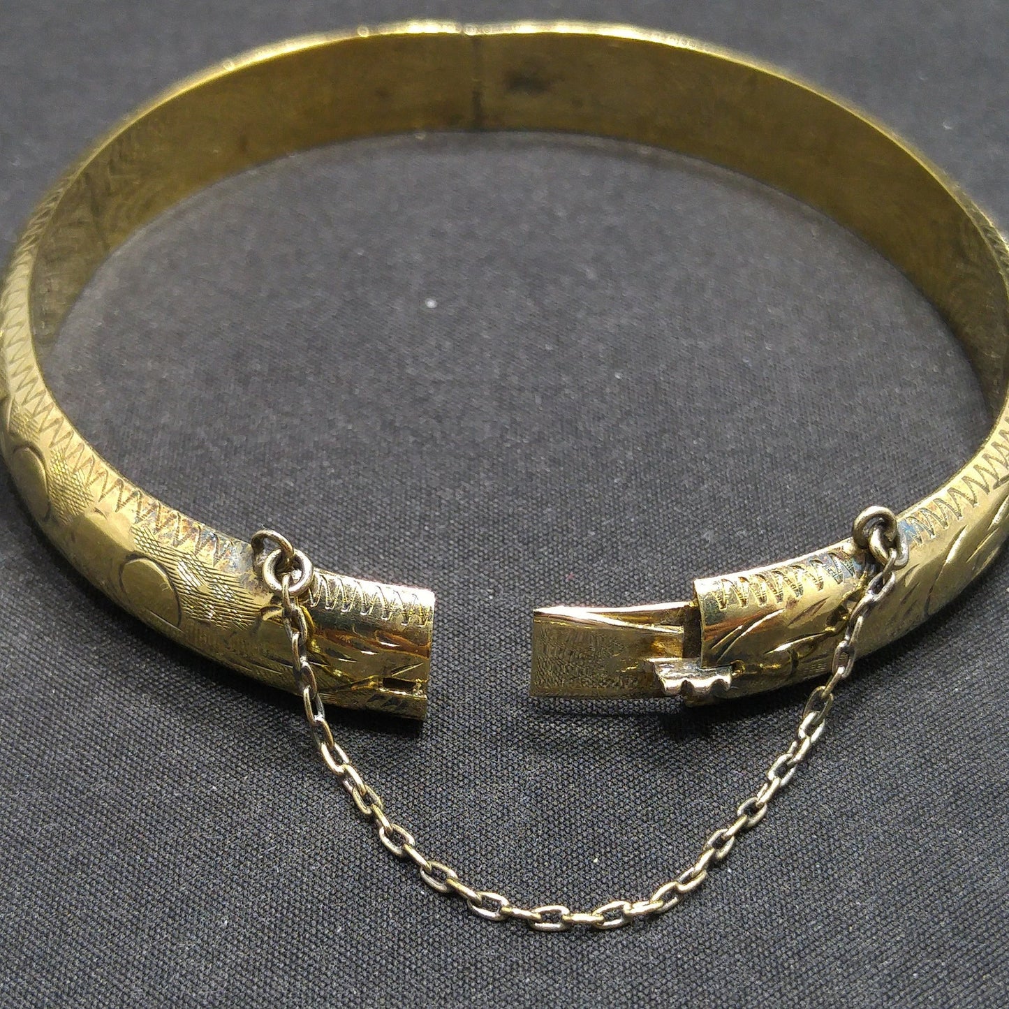 Vermeil Sterling Embossed Hinged Bracelet, Stamped 925, 1940s Vintage Jewelry