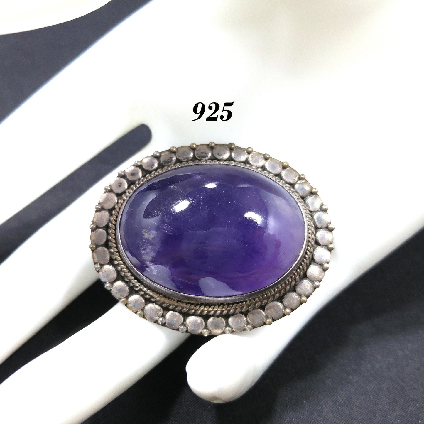 Antique Silver Purple Amethyst Brooch, Stamped 925, C Clasp, 1920s Vintage Jewelry