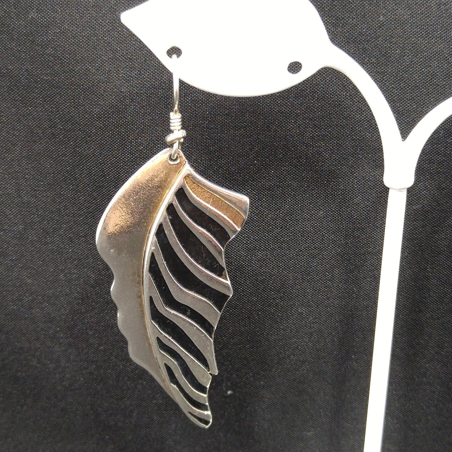 Laurel Burch Long Palm Leaf Earrings, Rhodium Plated, 1980s Vintage Jewelry
