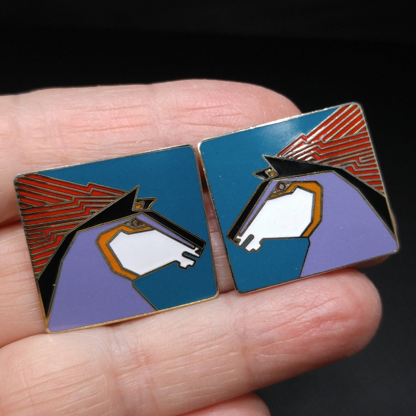 Vintage Laurel Burch "Stallion" Horse Post Earrings, Gold Plated, 1980s