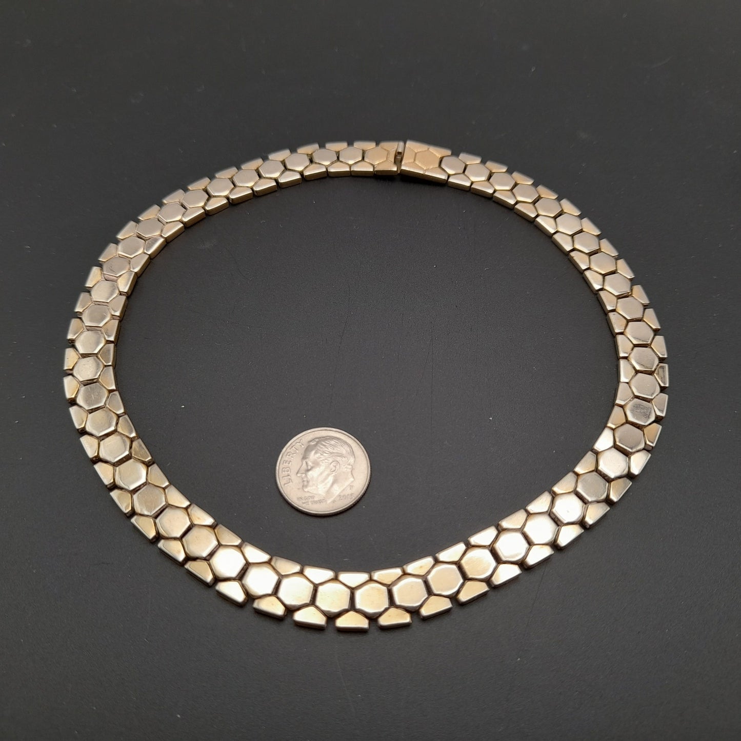 Vintage 1940s Crown Trifari Alfred Philippe Honeycomb 14 Inch Choker Necklace