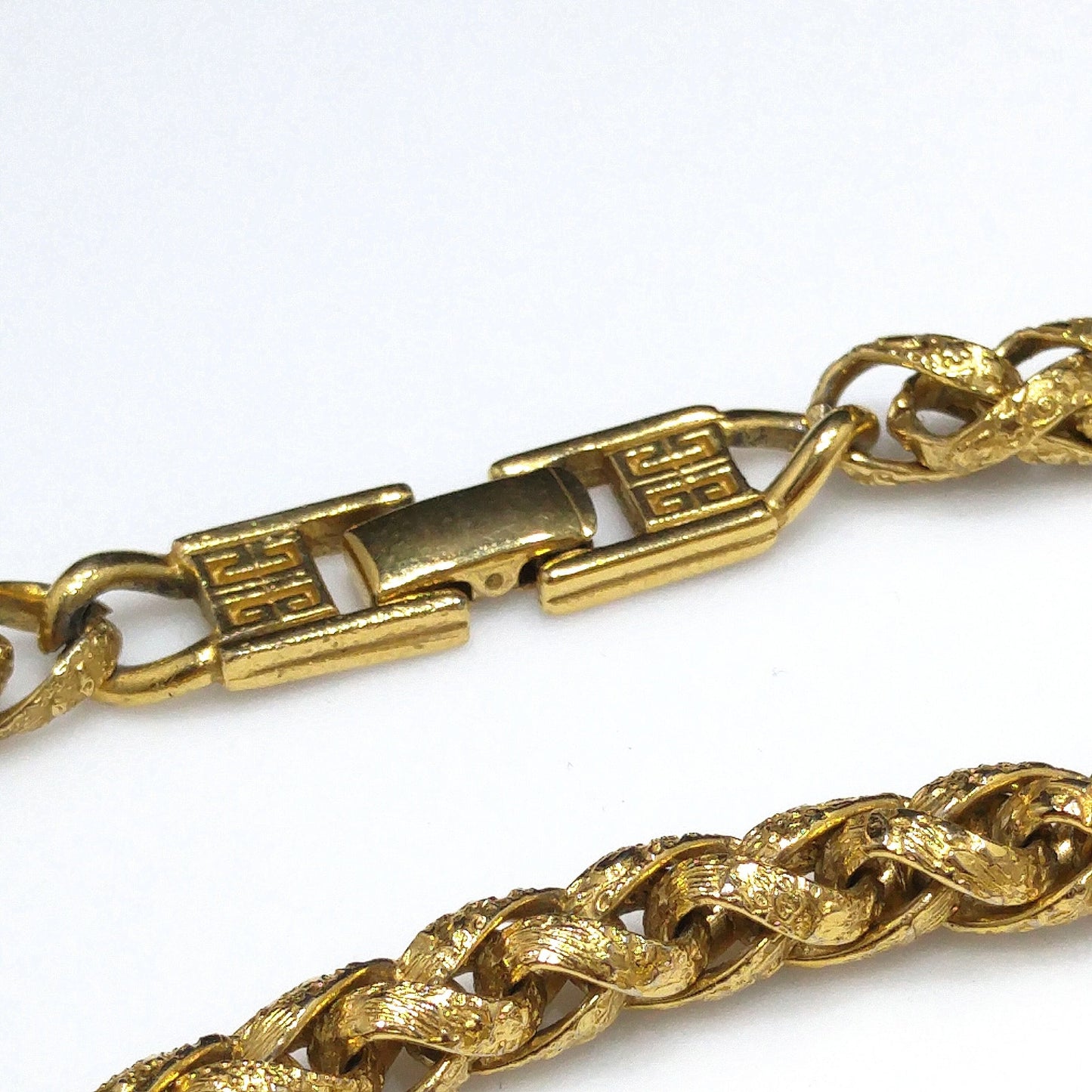 Givenchy Textured 18K Gold-plated Wheat Braid Link Chain Necklace, 24 1/2 Inches, 1980s Vintage Jewelry