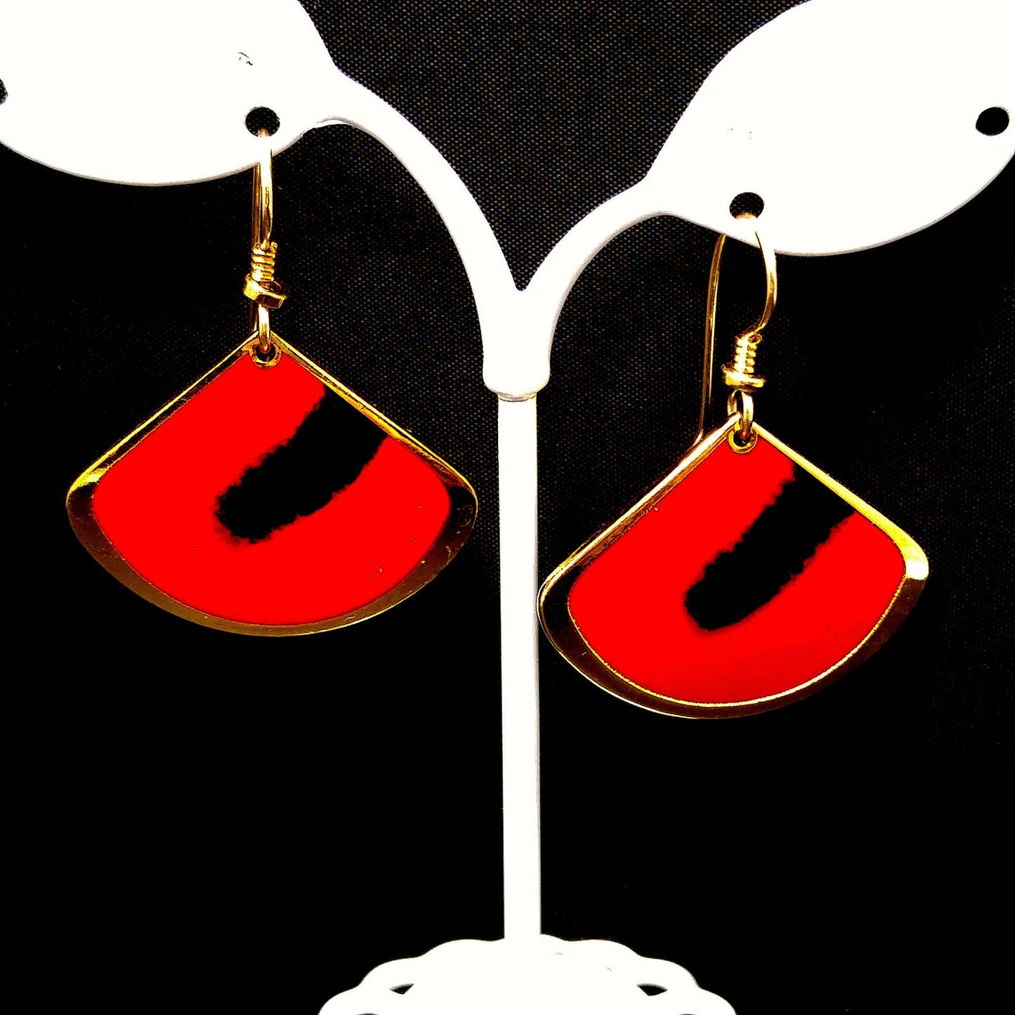 Vintage Laurel Burch "Colour Spirit" Earrings, Red & Black Enamel, Gold Plated