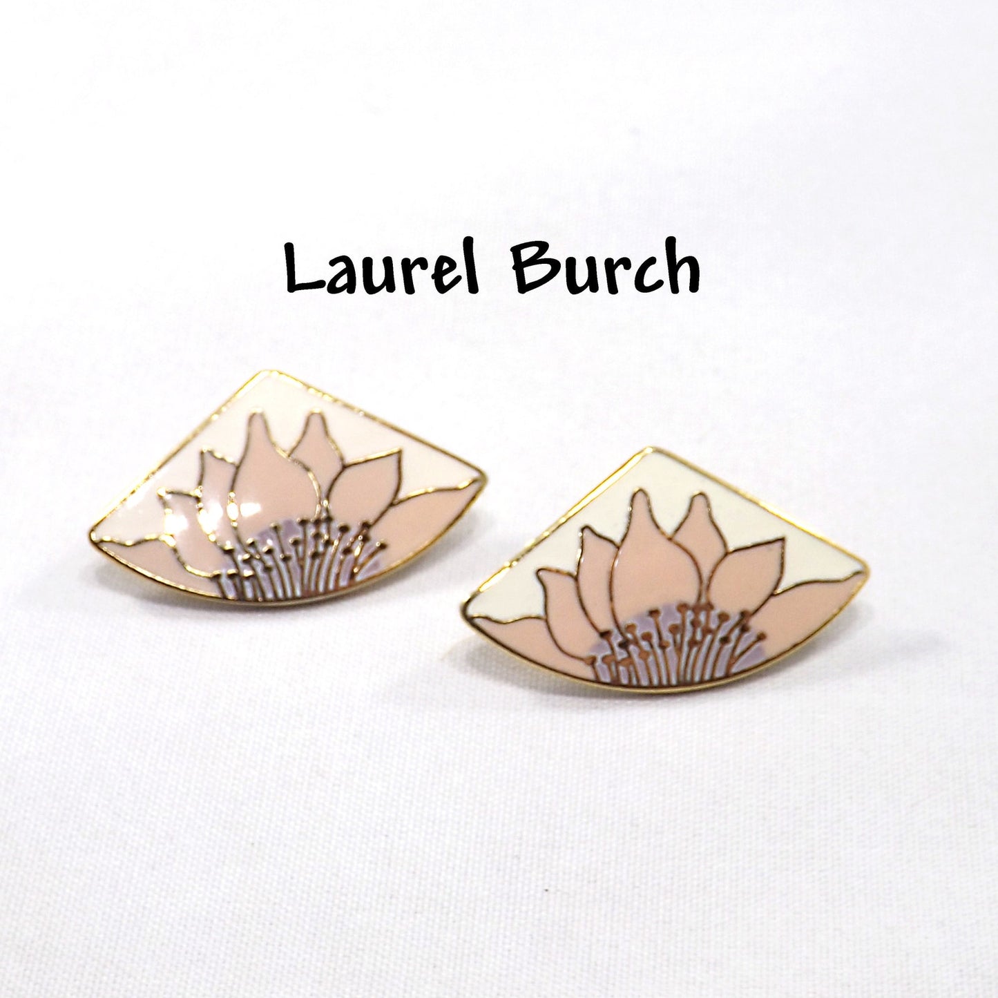 Vintage Laurel Burch Pink Flower Post Earrings, Pink & Gold Sunflowers