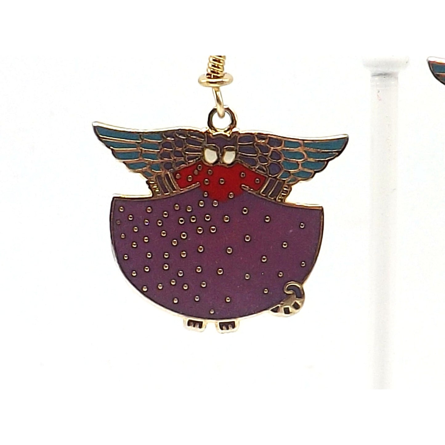 Laurel Burch "Angelicat" Earrings, Gold Plated Cloisonne & Enamel, Cat Lovers Earrings, 1980s Vintage Jewelry
