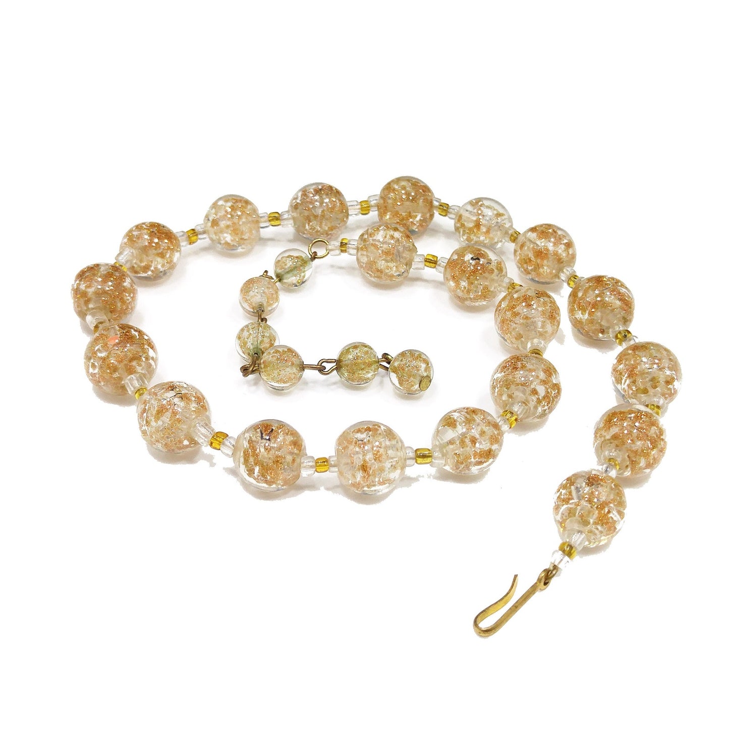 Venetian Glass Beaded Necklace, Copper Aventurine Italian Beads