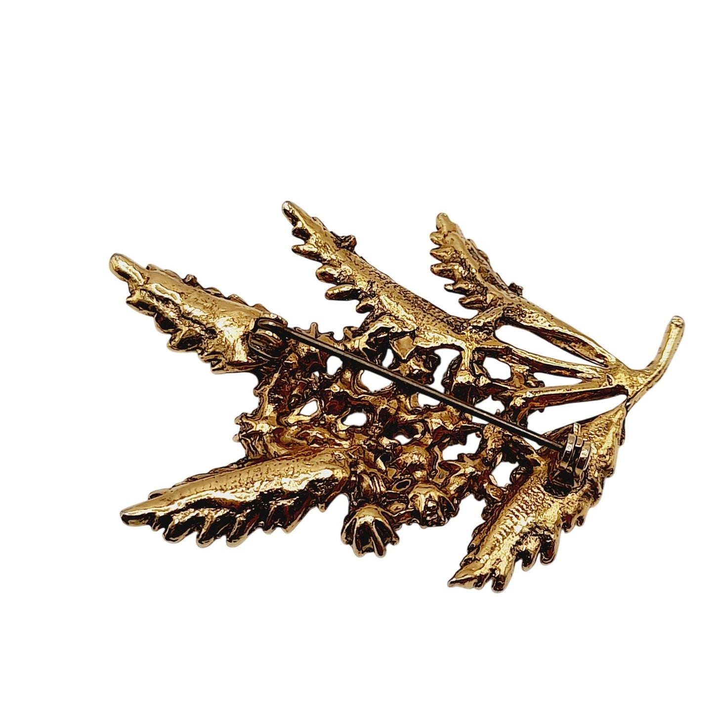 Vintage 1970s Leaf Blooms Aurora Borealis Rhinestone Brooch - 2 1/2 Inches