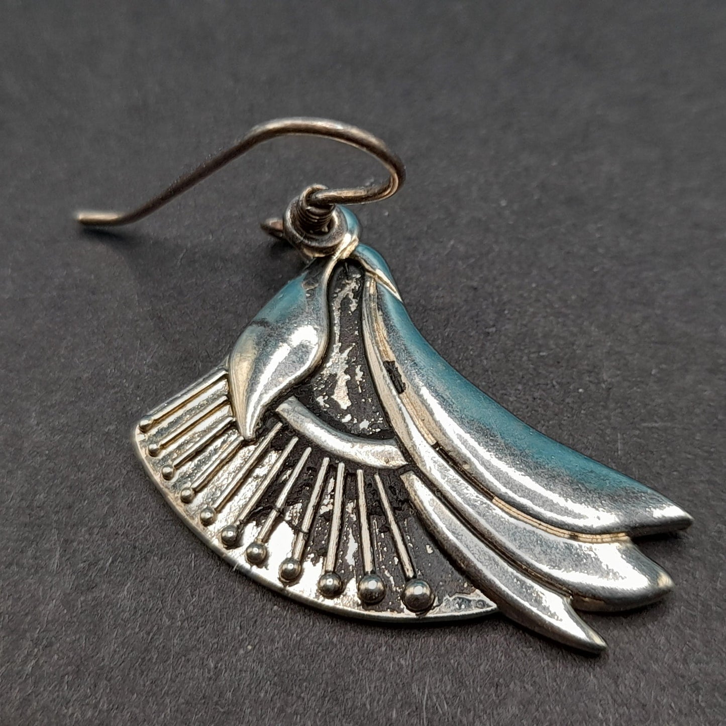 Vintage Laurel Burch Floral Drop Earrings, Rhodium Plated Flowers