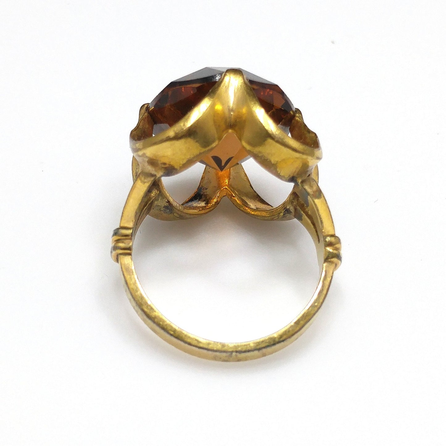 Clark & Coombs Topaz Glass Ring, 10K Gold Filled, 1940s Vintage Jewelry