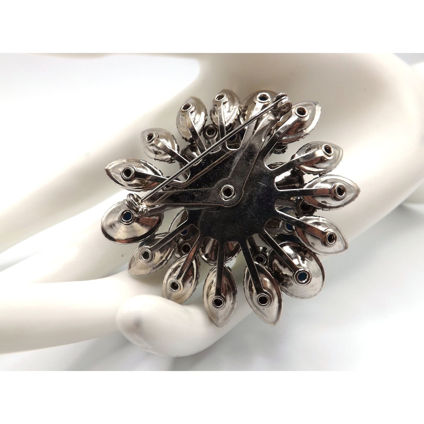 Blue Floral Mid-Century Brooch, Riveted Construction, 1950s Vintage Jewelry