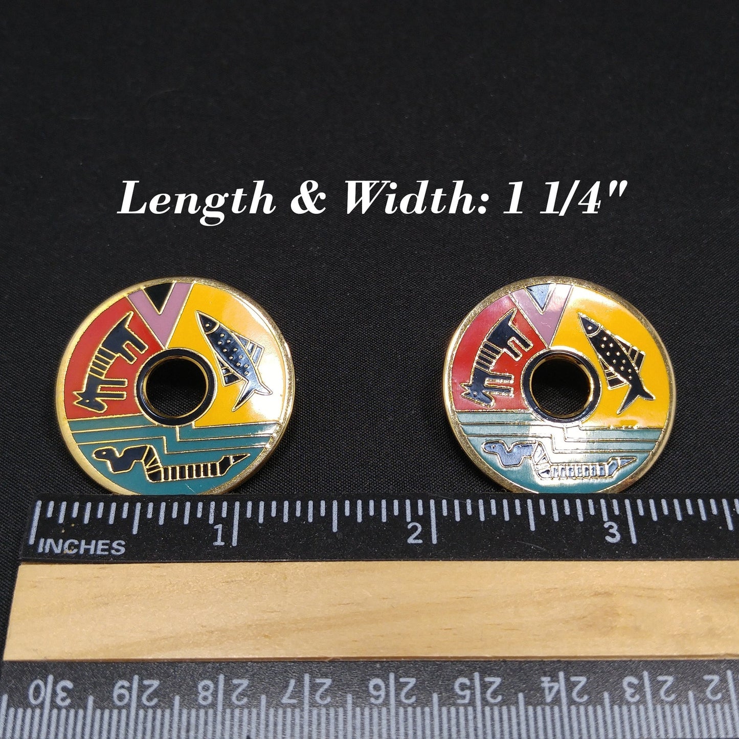 Laurel Burch "Artifact" Post Earrings, Fish Snake Dog Enamel Cloisonne, 1980s Vintage Jewelry