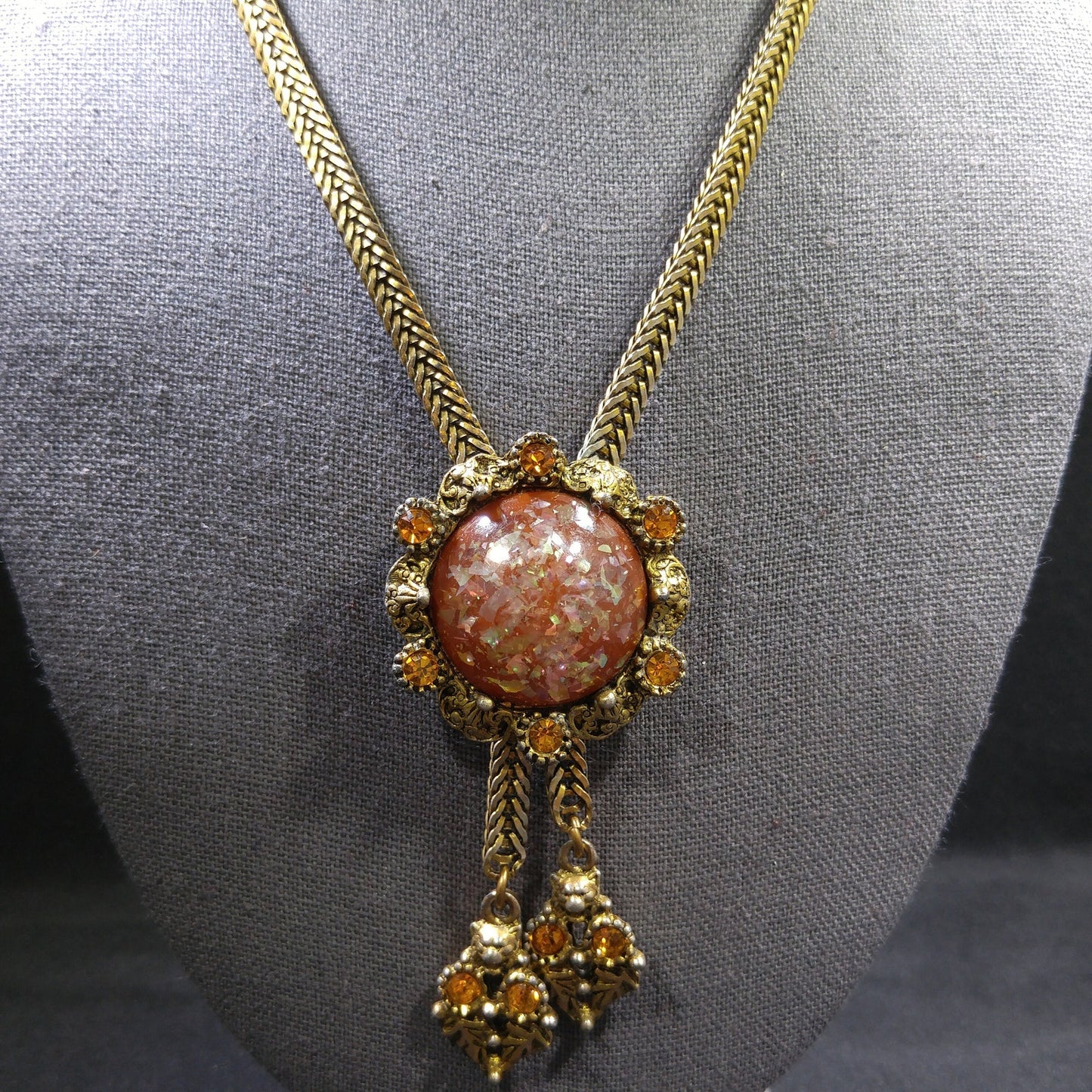 Glitter Lucite Light Topaz Rhinestones Jewelry Set, Necklace Bracelet Clip Earrings, 1950s Vintage Jewelry