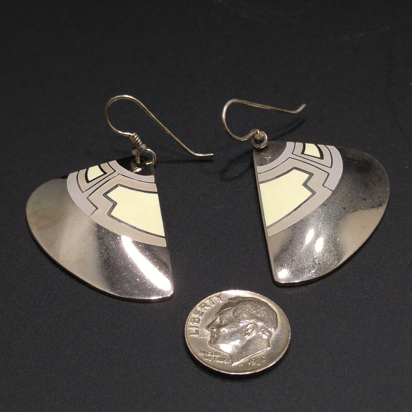 Vintage Laurel Burch Fan Earrings, Rhodium Plated, White Purple Grey Enamel