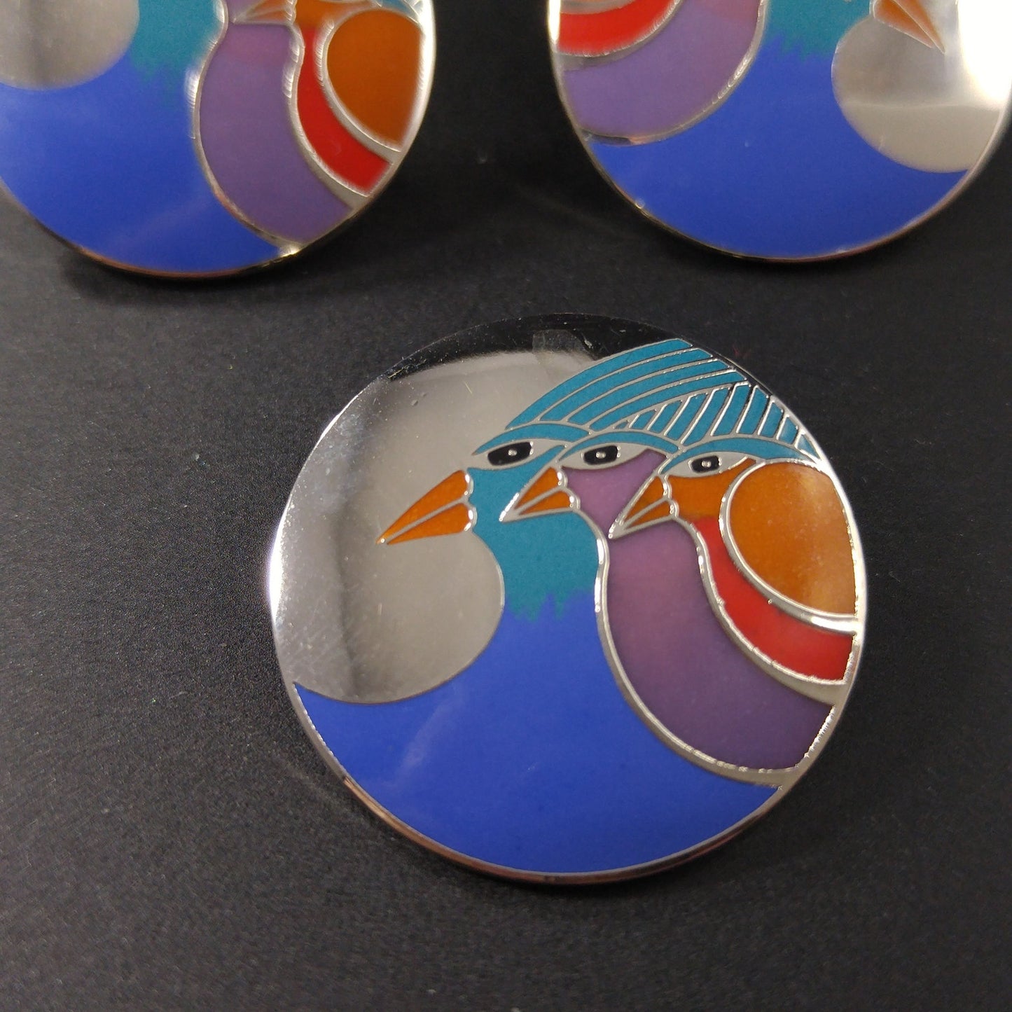 Laurel Burch "Celestial Birds" Earrings & Brooch, 1980s Vintage Jewelry