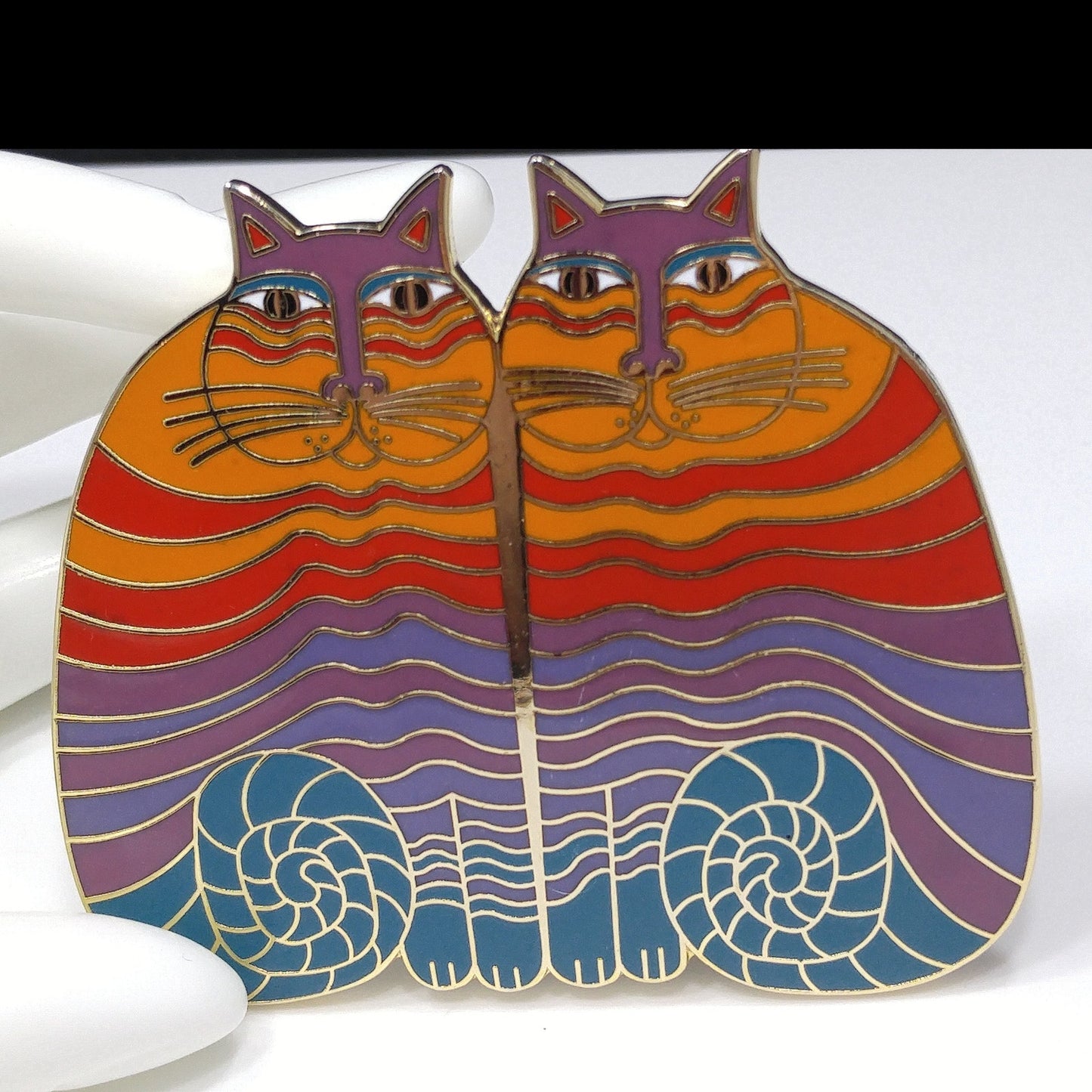 Laurel Burch "Rainbow Cats" Pendant for Necklace, Gold Plated, Needs Silk Cord, 1980s