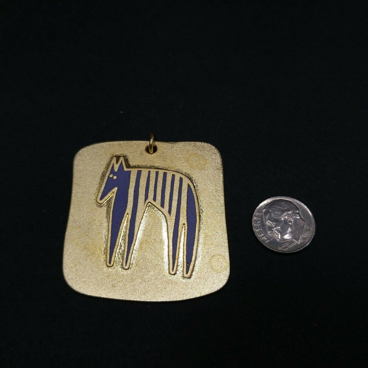 Vintage Laurel Burch "STRIPED BEAST" Large Pendant, Satin Finish, Gold Plated