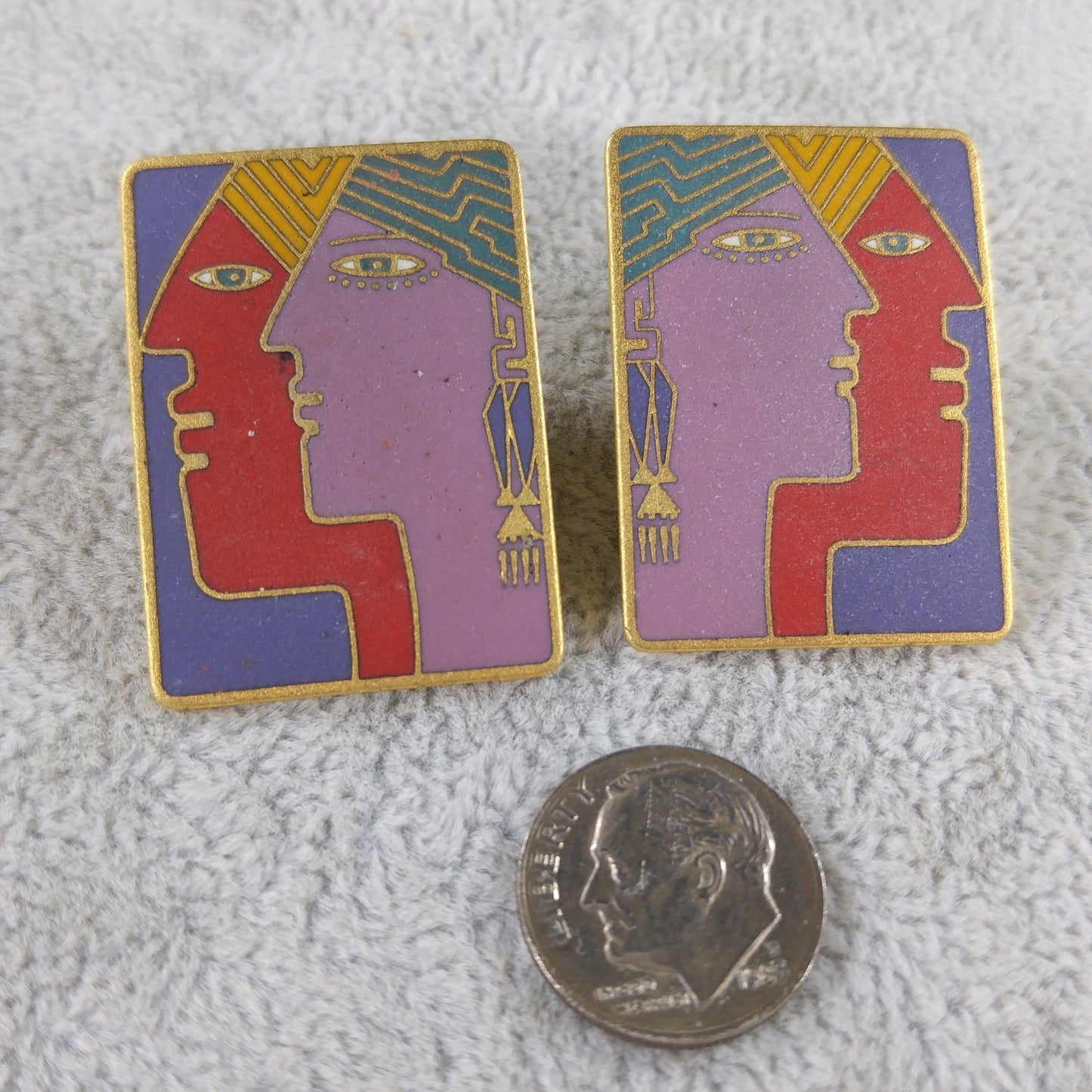 Vintage Laurel Burch "Soulmates" Post Earrings, Cloisonne & Gold Plated
