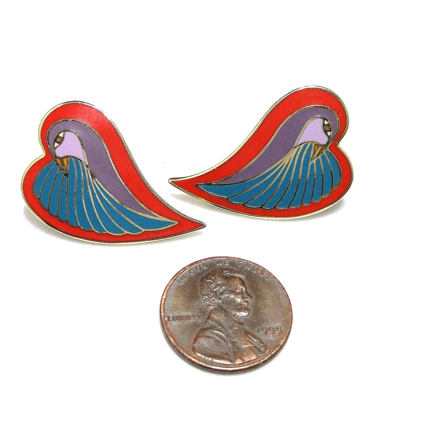 Laurel Burch "Dove Heart" Post Earrings, Gold Plated, 1980s Vintage Jewelry