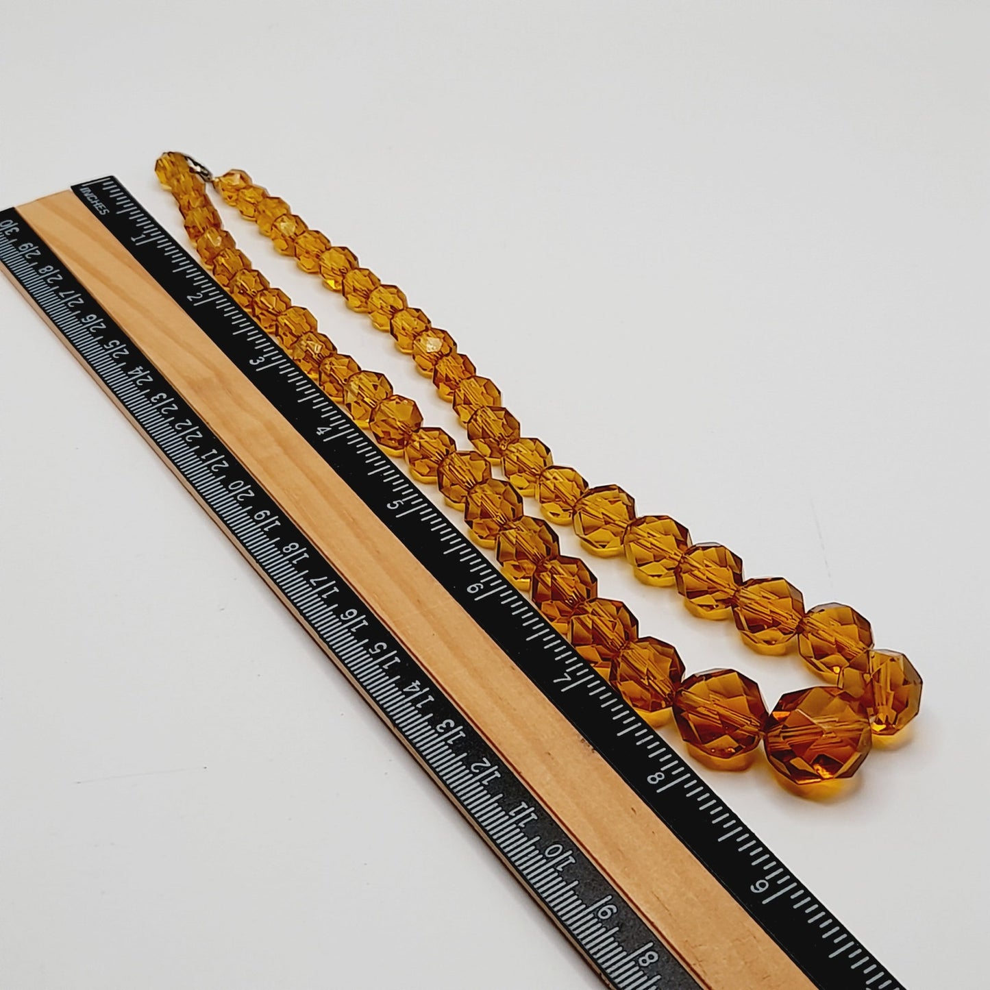Vintage Amber Crystal Graduated Bead Necklace with Push Clasp, 17 Inches
