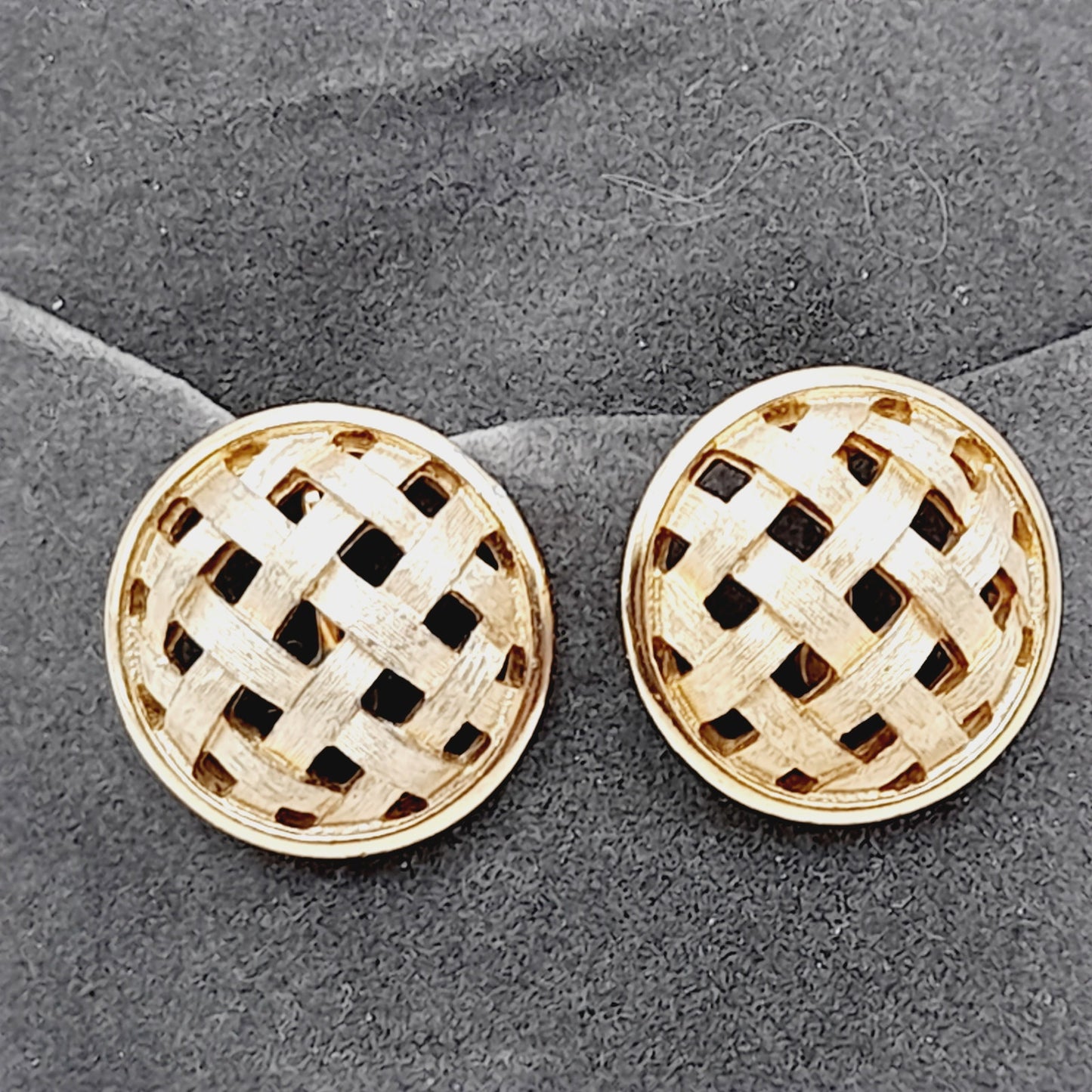 Vintage Crown Trifari Basketweave Clip Earrings – Gold Plated Designer Jewelry