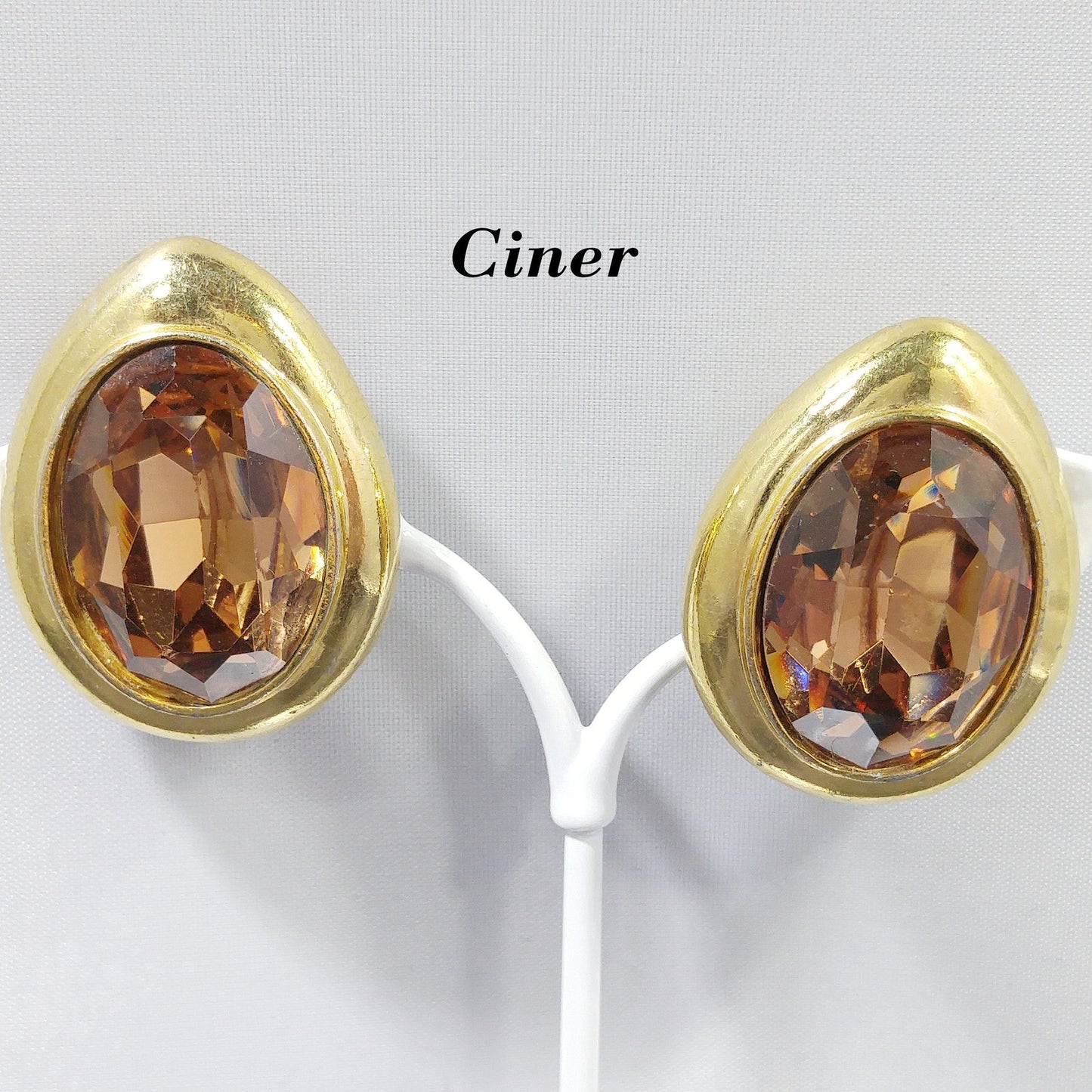 Ciner Large Topaz Rhinestone Earrings, Gold Plated, 1980s Vintage Jewelry