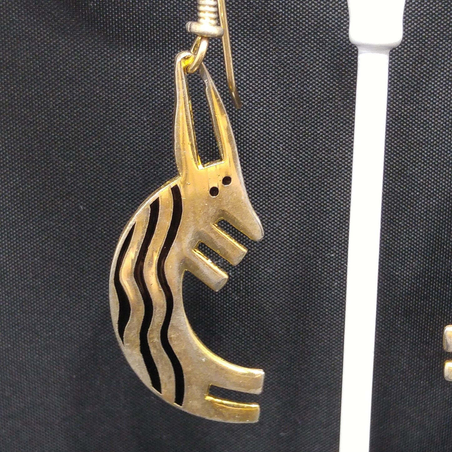 Laurel Burch "Conejo" Rabbit Dangle Earrings, Striped Black Enamel, 1980s Vintage Jewelry