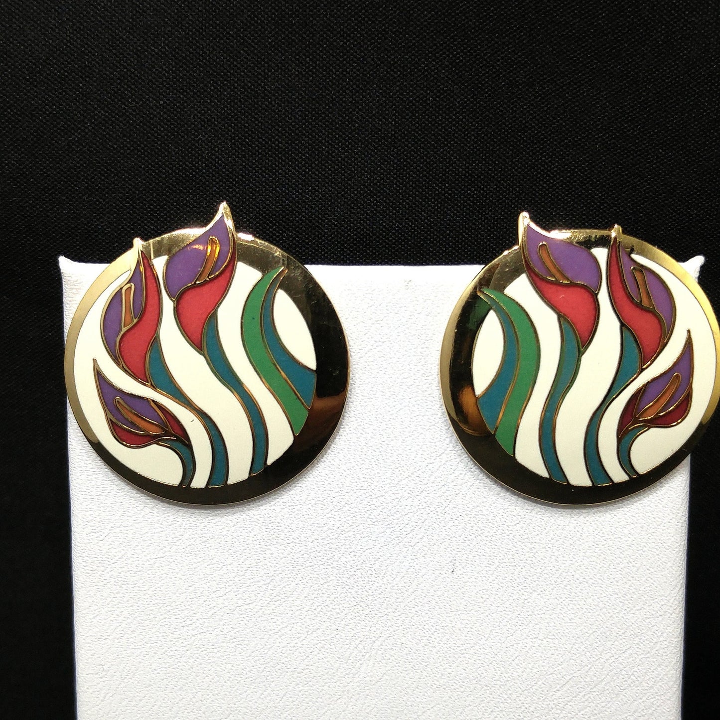 Laurel Burch "Lilies For Les" Floral Post Earrings, Gold Plated, 1980s Vintage