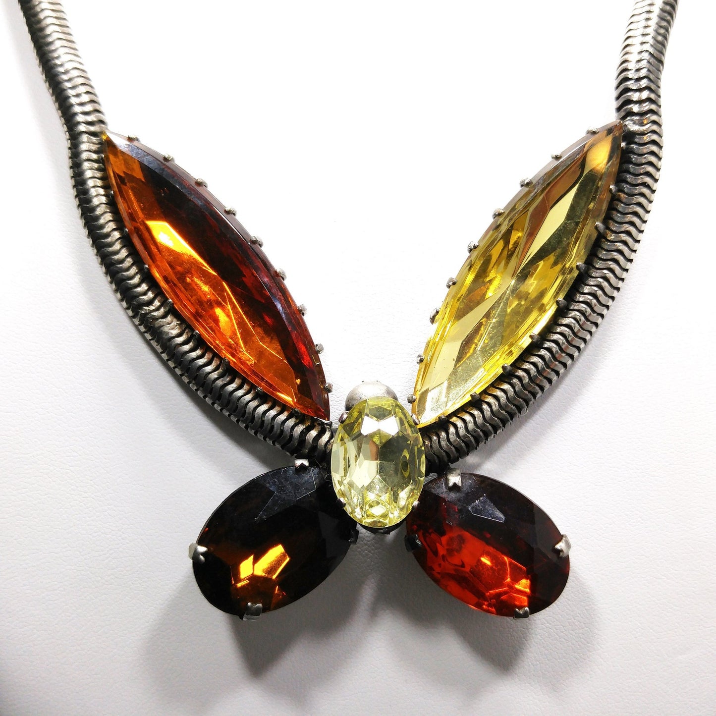 Large Rhinestone Butterfly Necklace, Mara Kibian Bijoux Jewelry, Snake Chain