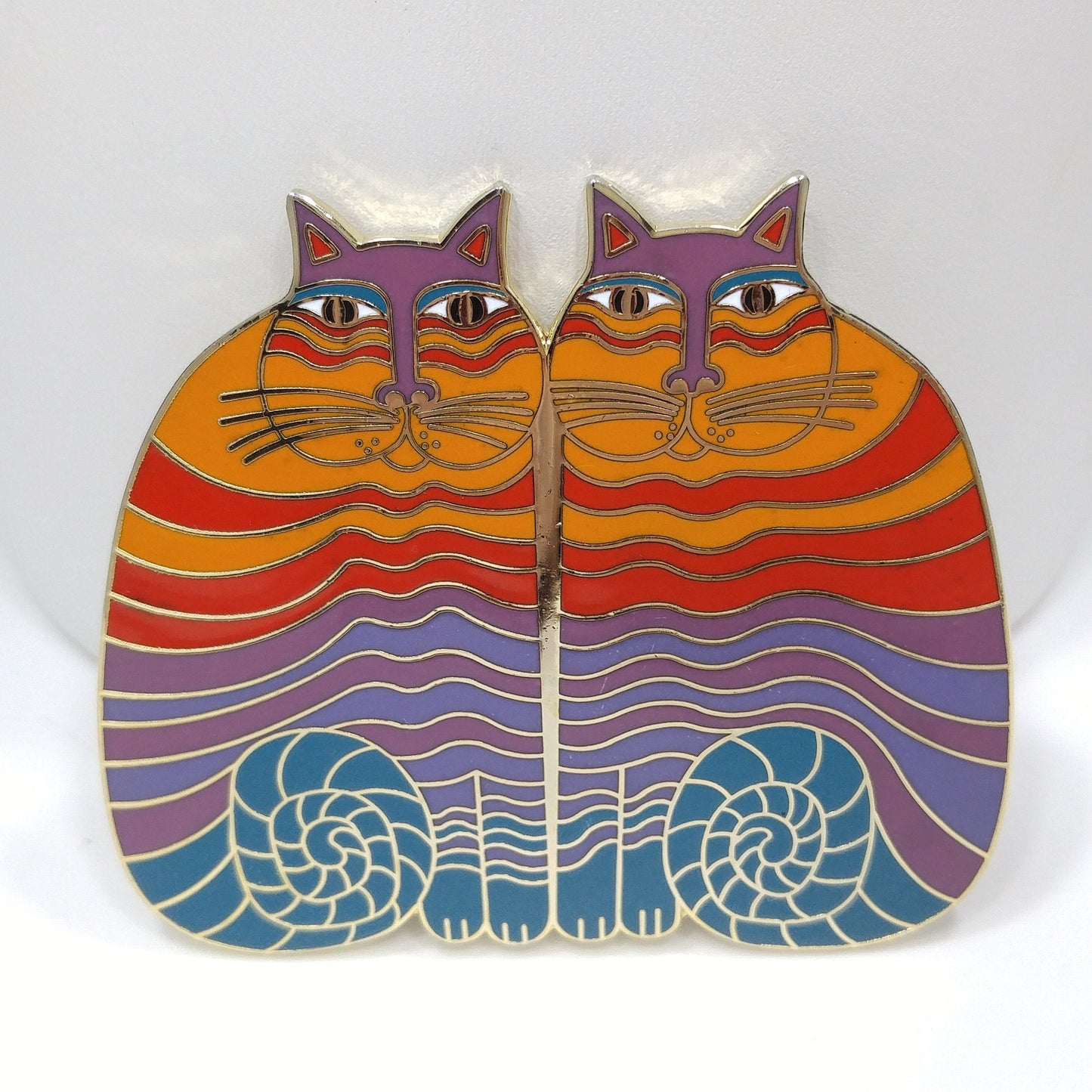 Laurel Burch "Rainbow Cats" Pendant for Necklace, Gold Plated, Needs Silk Cord, 1980s