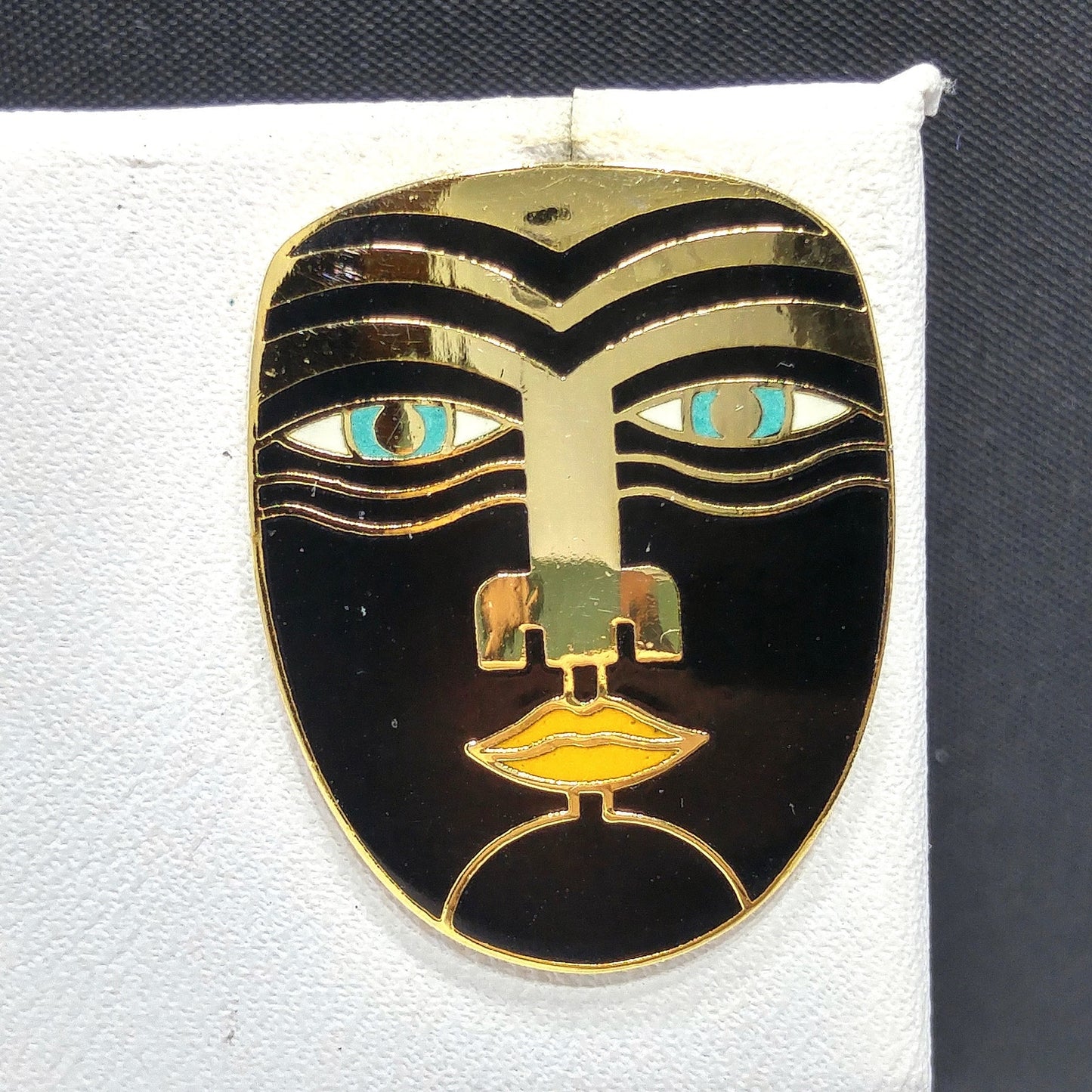 Vintage Laurel Burch "Maori" Post Earrings, Tribal Faces, Gold Plated