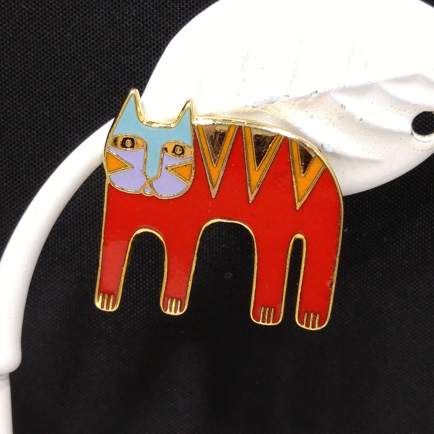 Vintage Laurel Burch Red Cat Post Earrings, Gold Plated Enamel