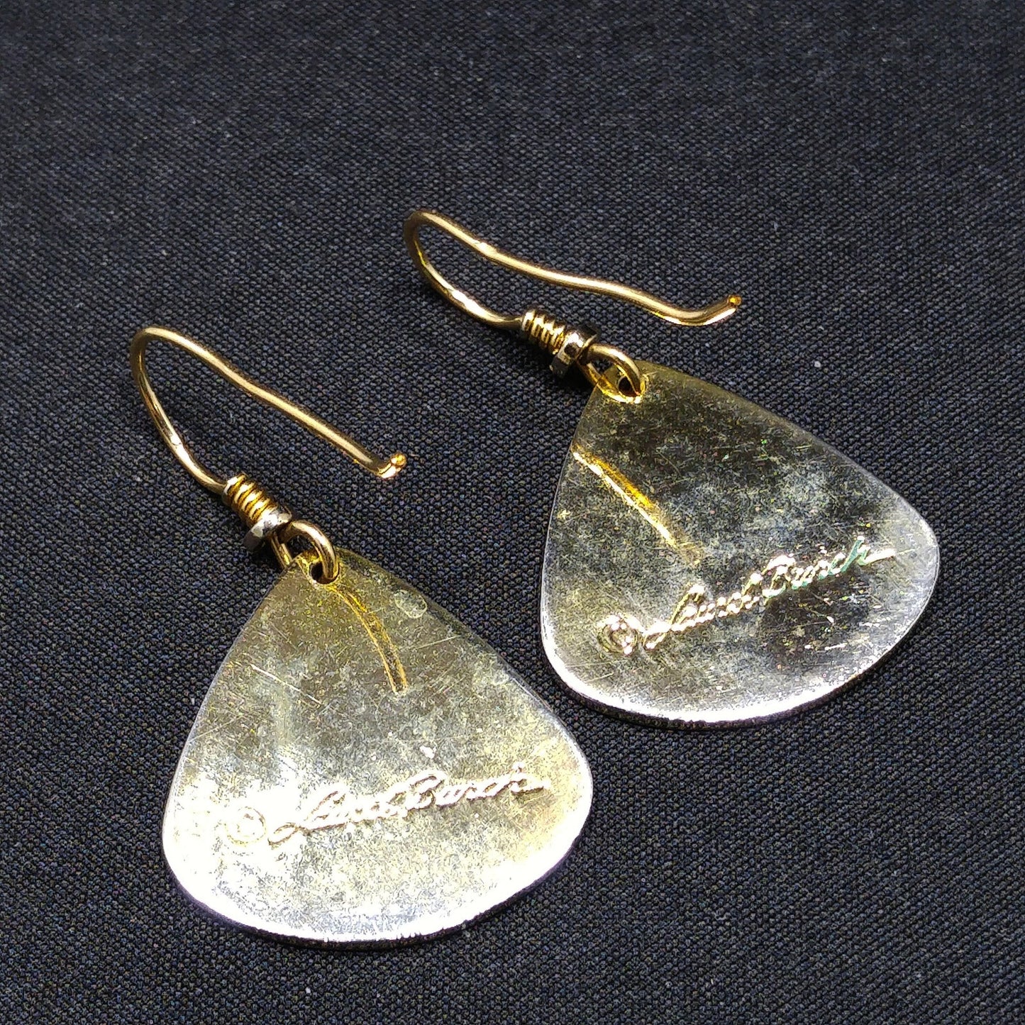 Vintage Laurel Burch Waterfall Purple Pink Drop Earrings, Gold Plated