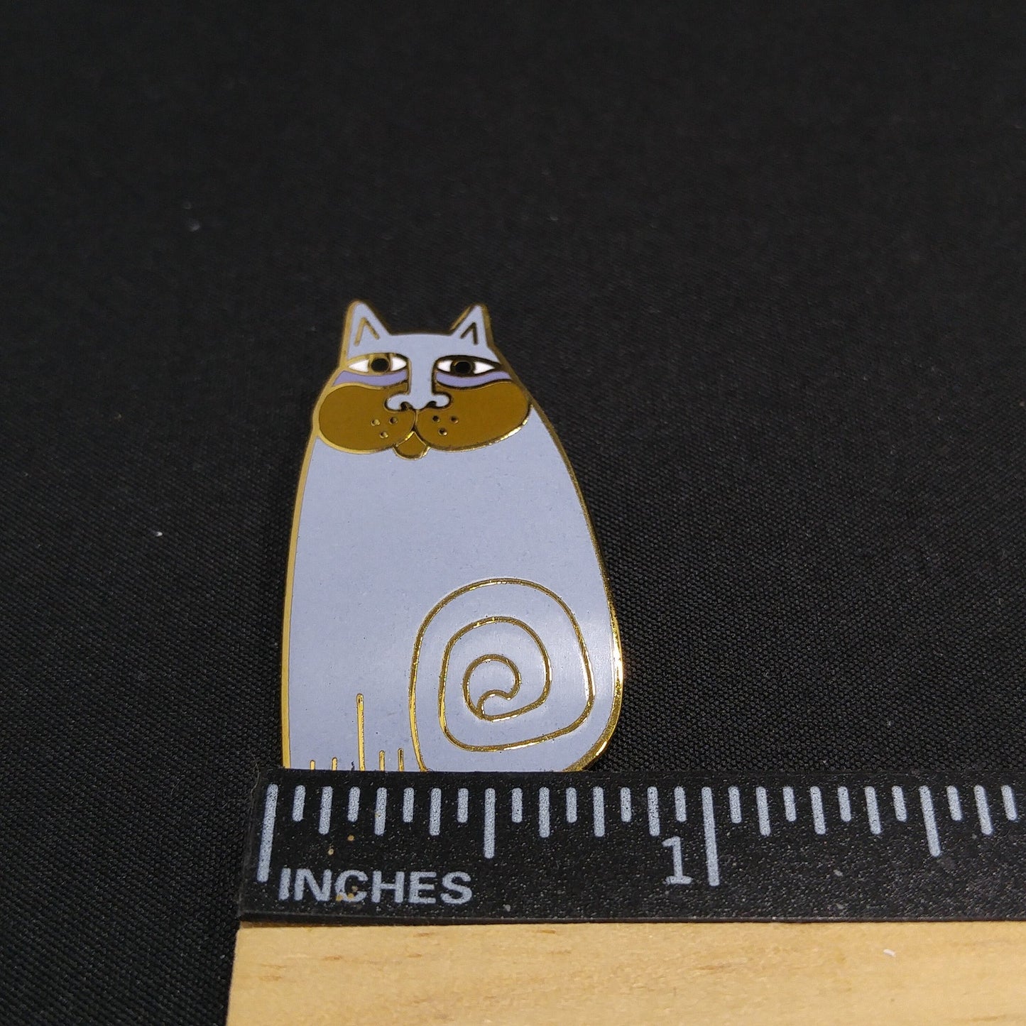 Vintage Laurel Burch "Olivia" Lavender Cat Brooch, Gold Plated, Enamel, 1980s