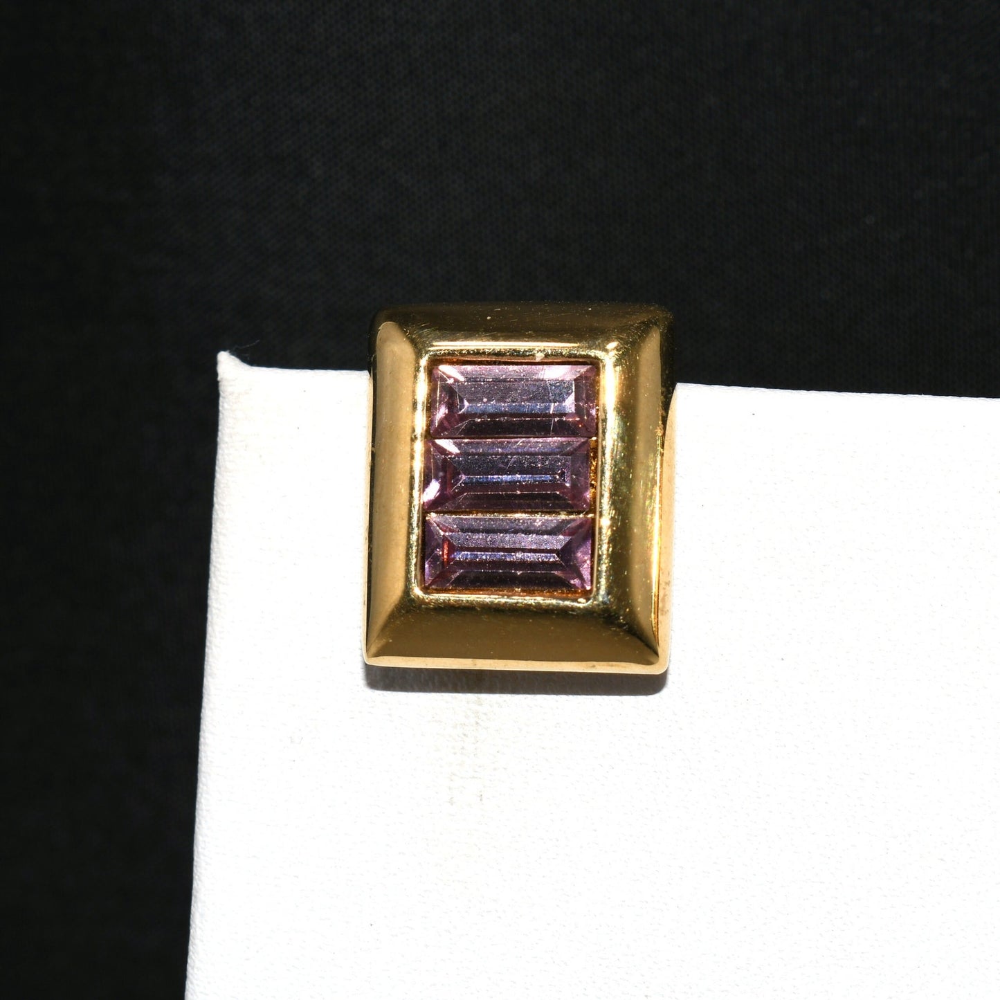 S.A.L. Swarovski Purple Crystal Small Clip Earrings, Gold Plated, Austrian Crystal, 1970s Vintage Jewelry
