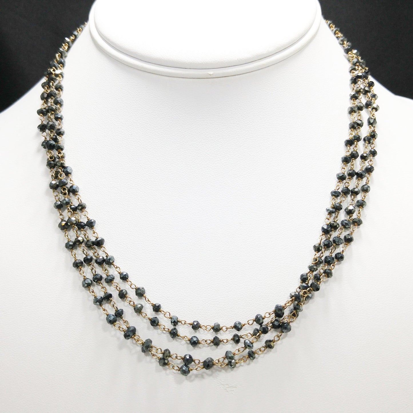 Hand Cut Crystal Wire Wrapped Necklace, Four Strands, Gold Silver Flowers, 1940s Vintage Jewelry