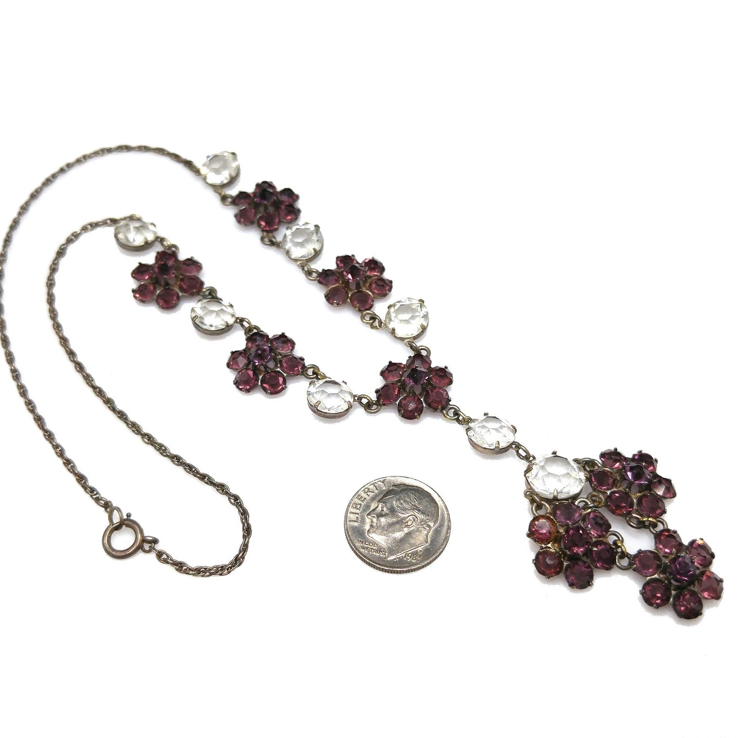 Vintage Sterling Art Deco Necklace, Open Back Czech Glass Stones, 1920s Vintage Jewelry