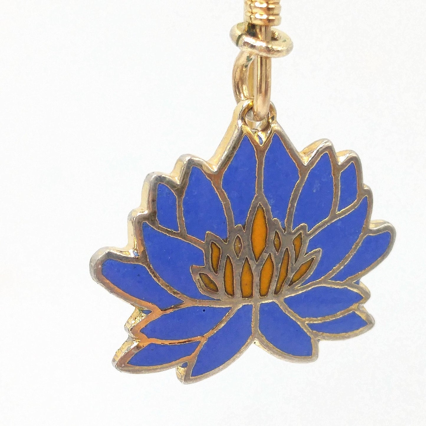 Vintage Laurel Burch Blue Orange Lily Earrings, Enamel Cloisonne, Gold Plated