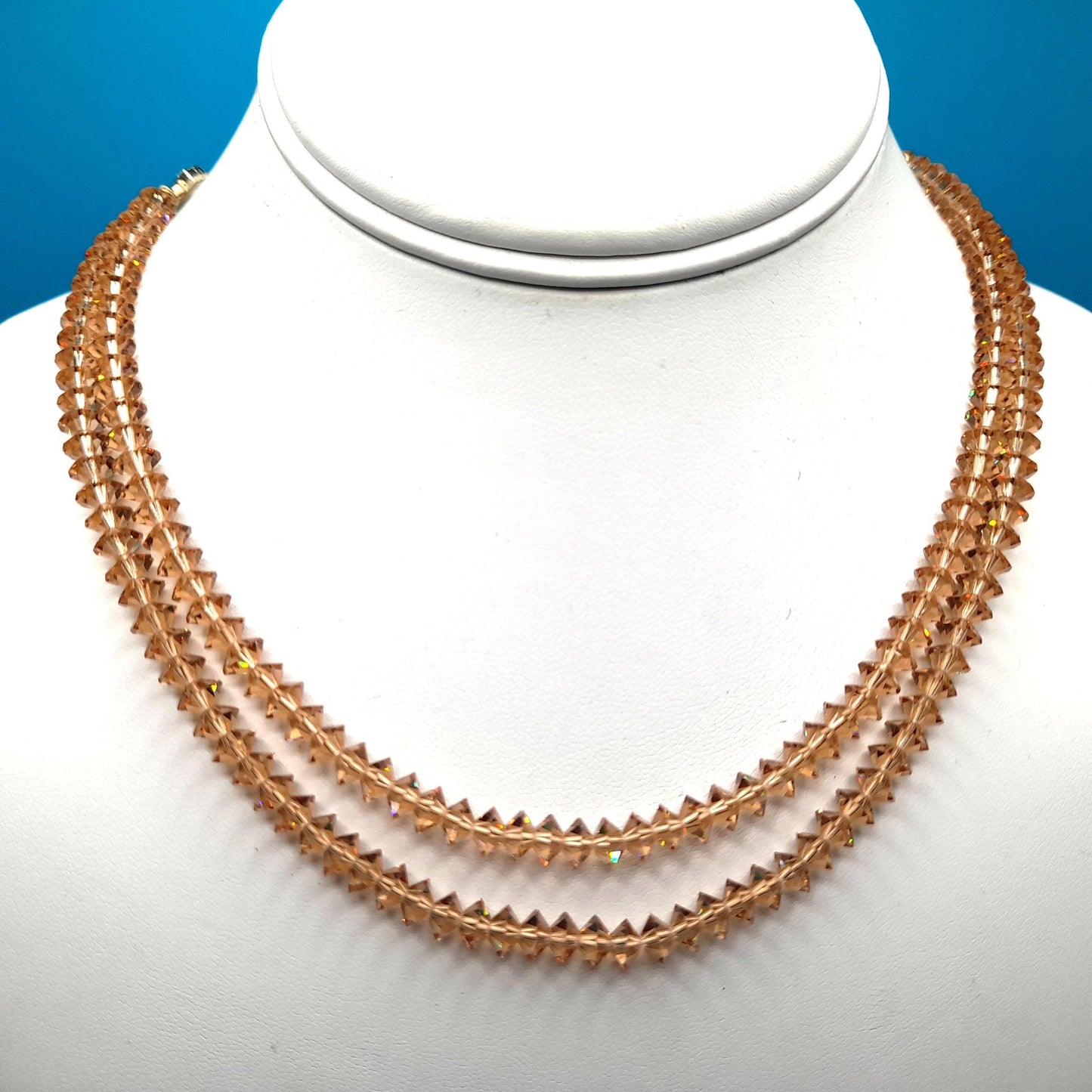 Light Topaz Crystal Necklace, Aurora Borealis, Rhinestone End Bars, 1960s Vintage Jewelry