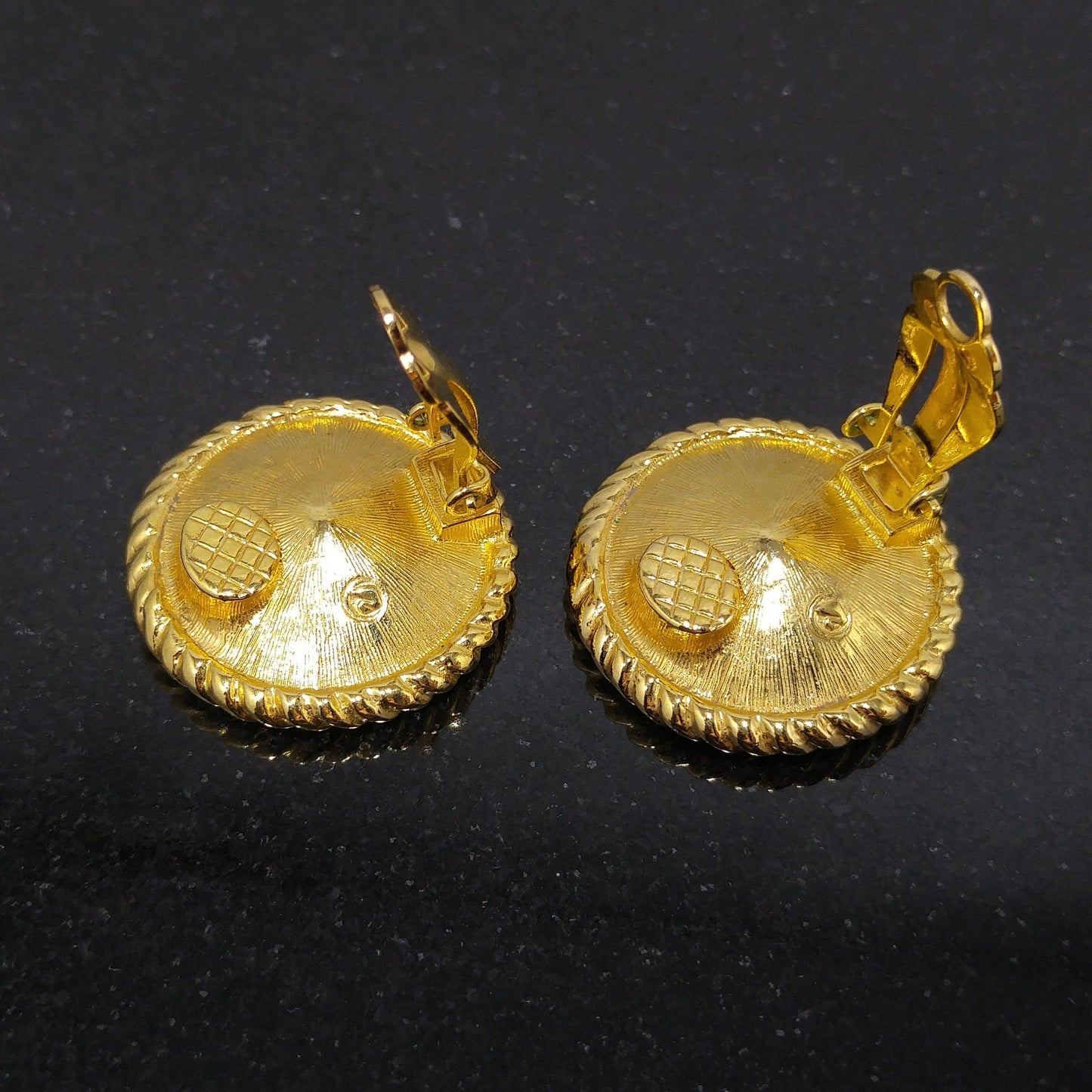 Vintage Swarovski Red Crystal Clip Earrings Gold Plated Rope Frame 1990s