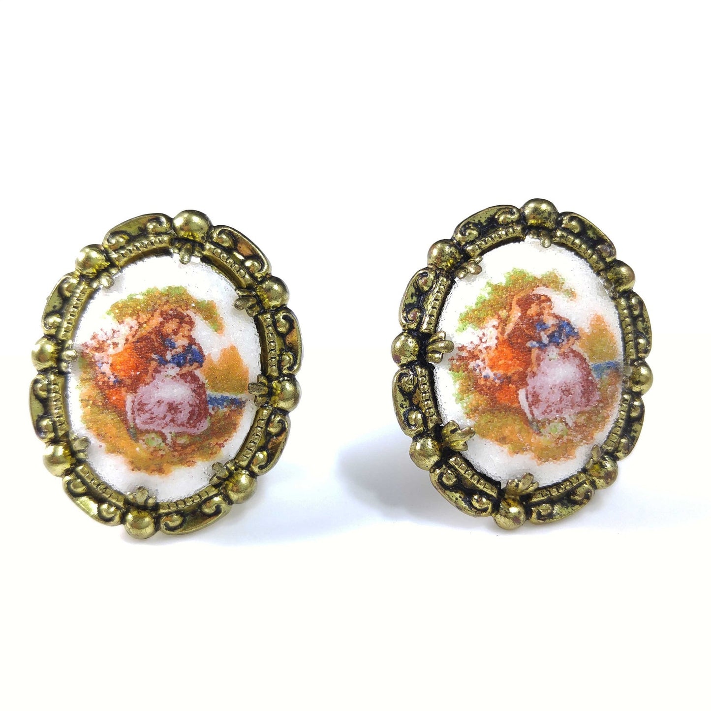 West Germany Loving Embrace Clip Earrings, Sand Glass, 1950s Vintage Jewelry