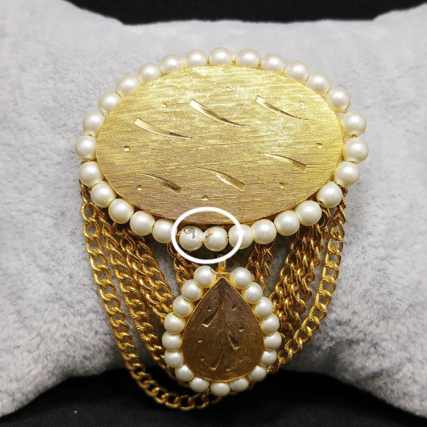 Kramer Gold Plated Dangle Brooch, Faux Pearls, 1950s Vintage Jewelry
