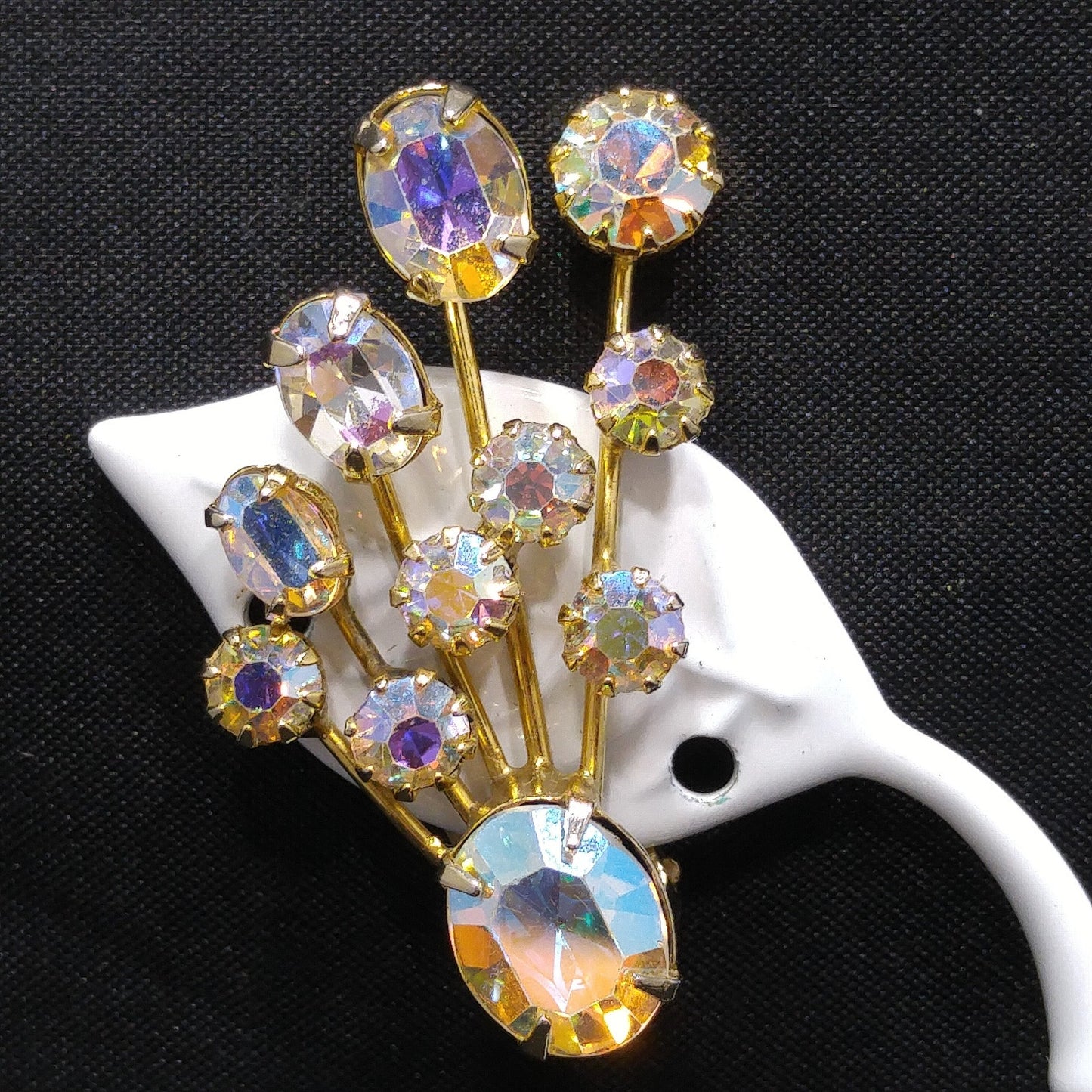 Weiss Aurora Borealis Ear Climber Earrings, Gold Plated, 1950s Vintage Jewelry