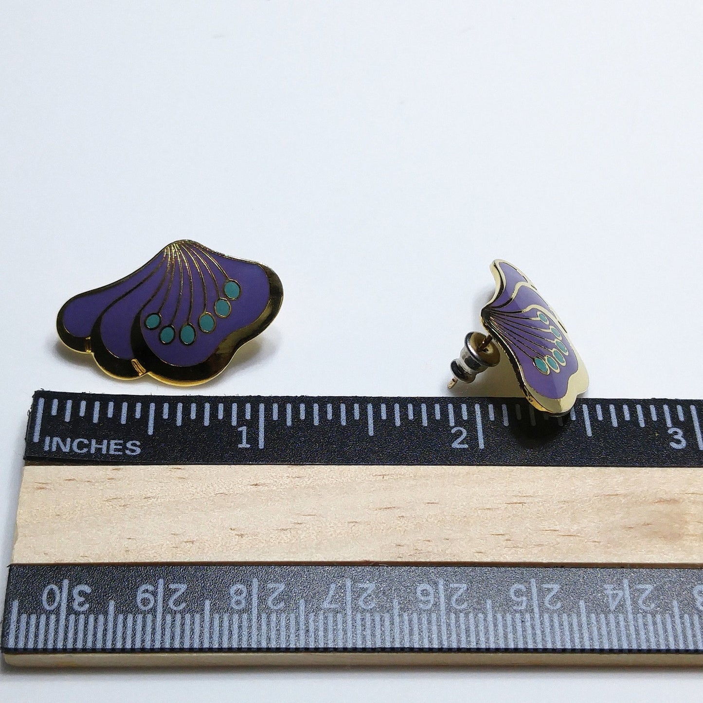 Laurel Burch Peony Post Earrings, Gold Plated Cloisonne Enamel, 1980s Vintage